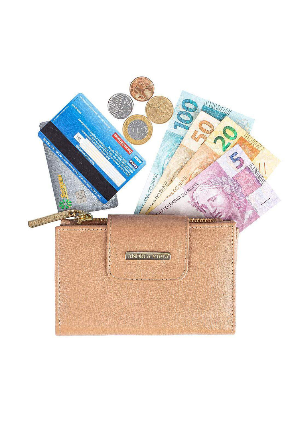 Carteira feminina de couro liso Lanna 10x15,5cm - Enluaze