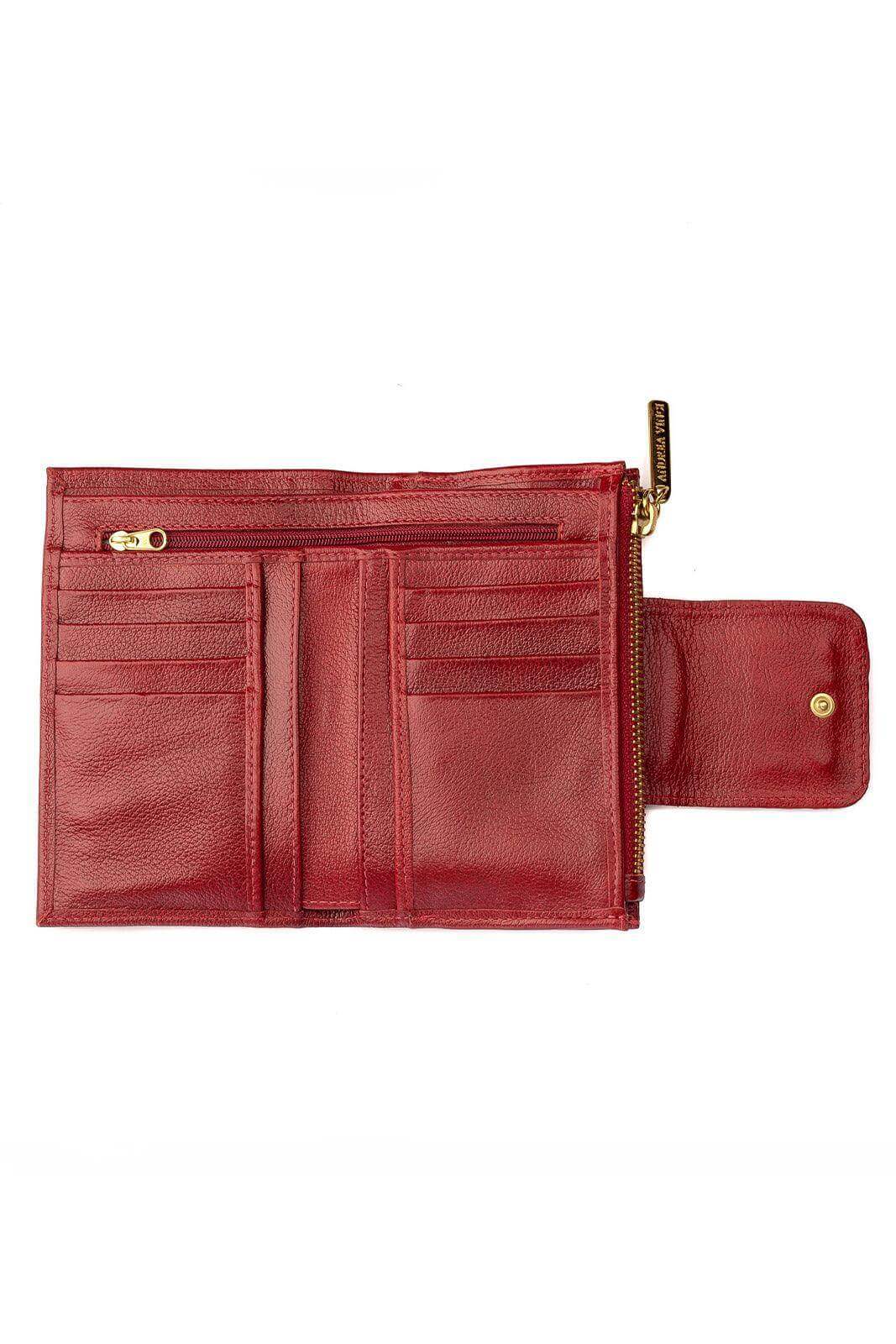 Carteira feminina de couro liso Lanna 10x15,5cm - Enluaze