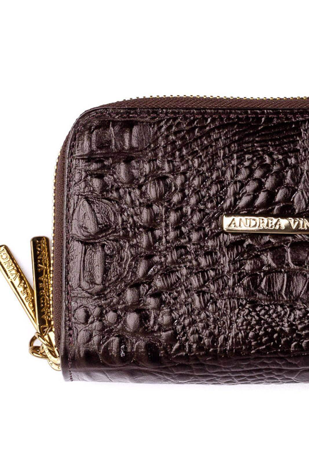 Carteira feminina de couro croco Martina 9,5x15,5cm - Enluaze