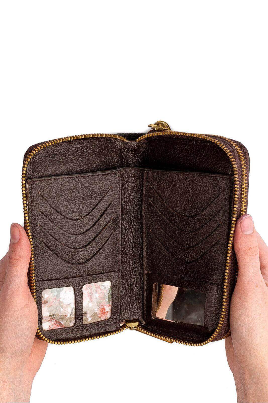 Carteira feminina de couro liso Martina 9,5x15,5cm - Enluaze