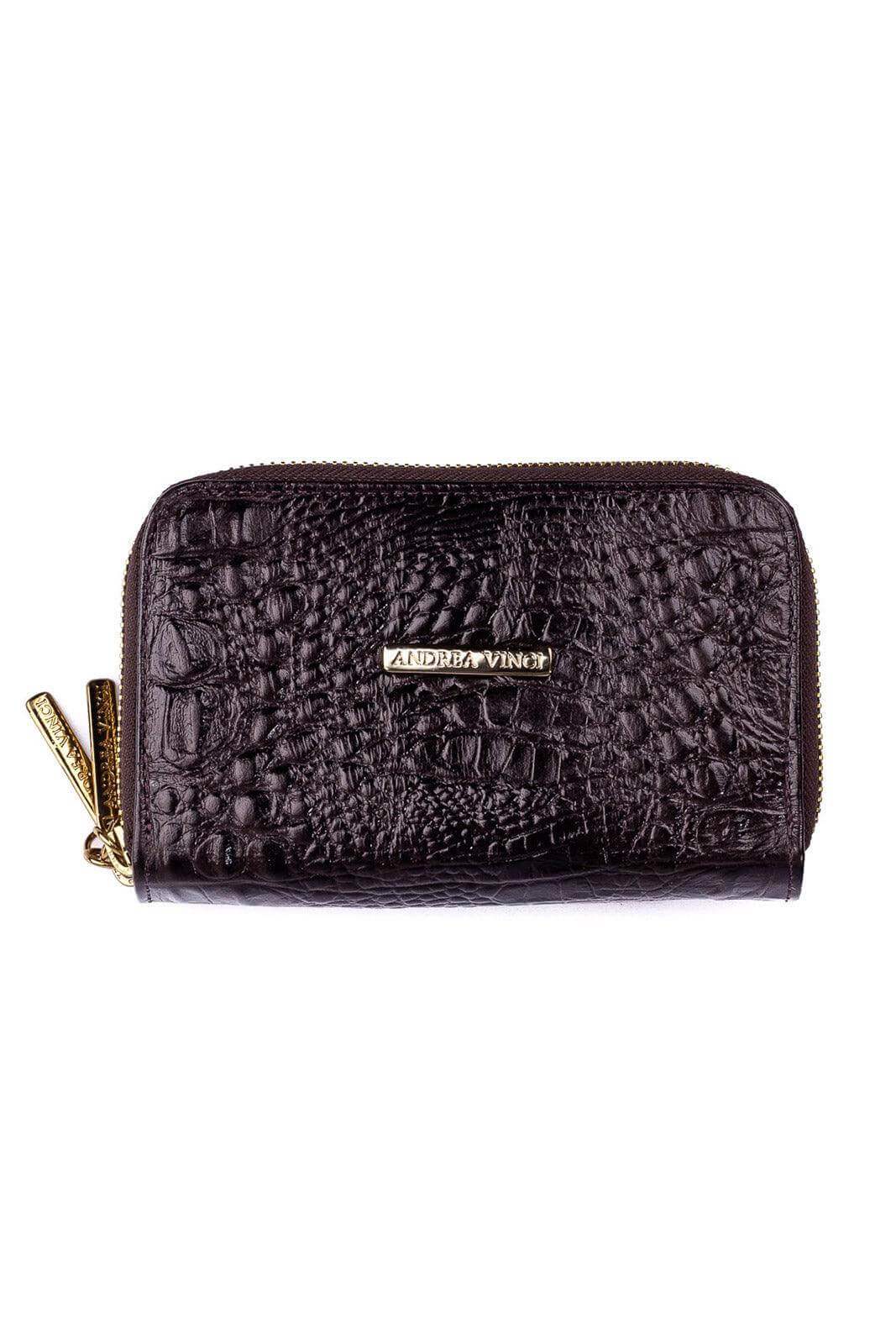 Carteira feminina de couro croco Martina 9,5x15,5cm - Enluaze