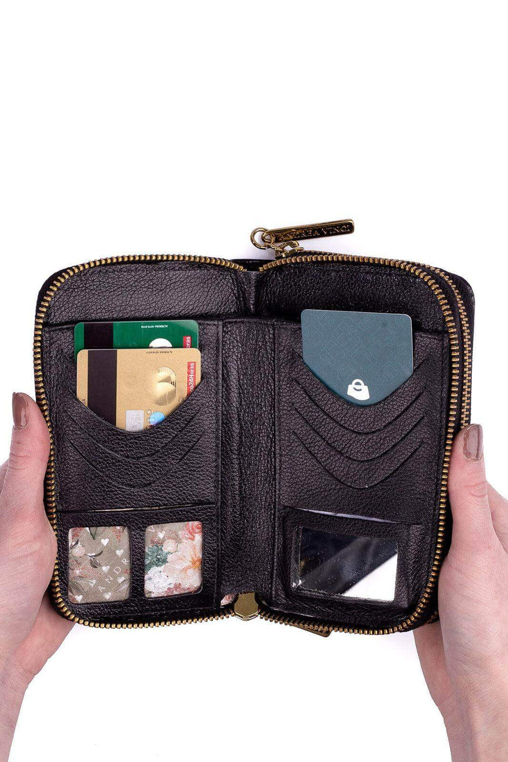 Carteira feminina de couro croco Martina 9,5x15,5cm - Enluaze