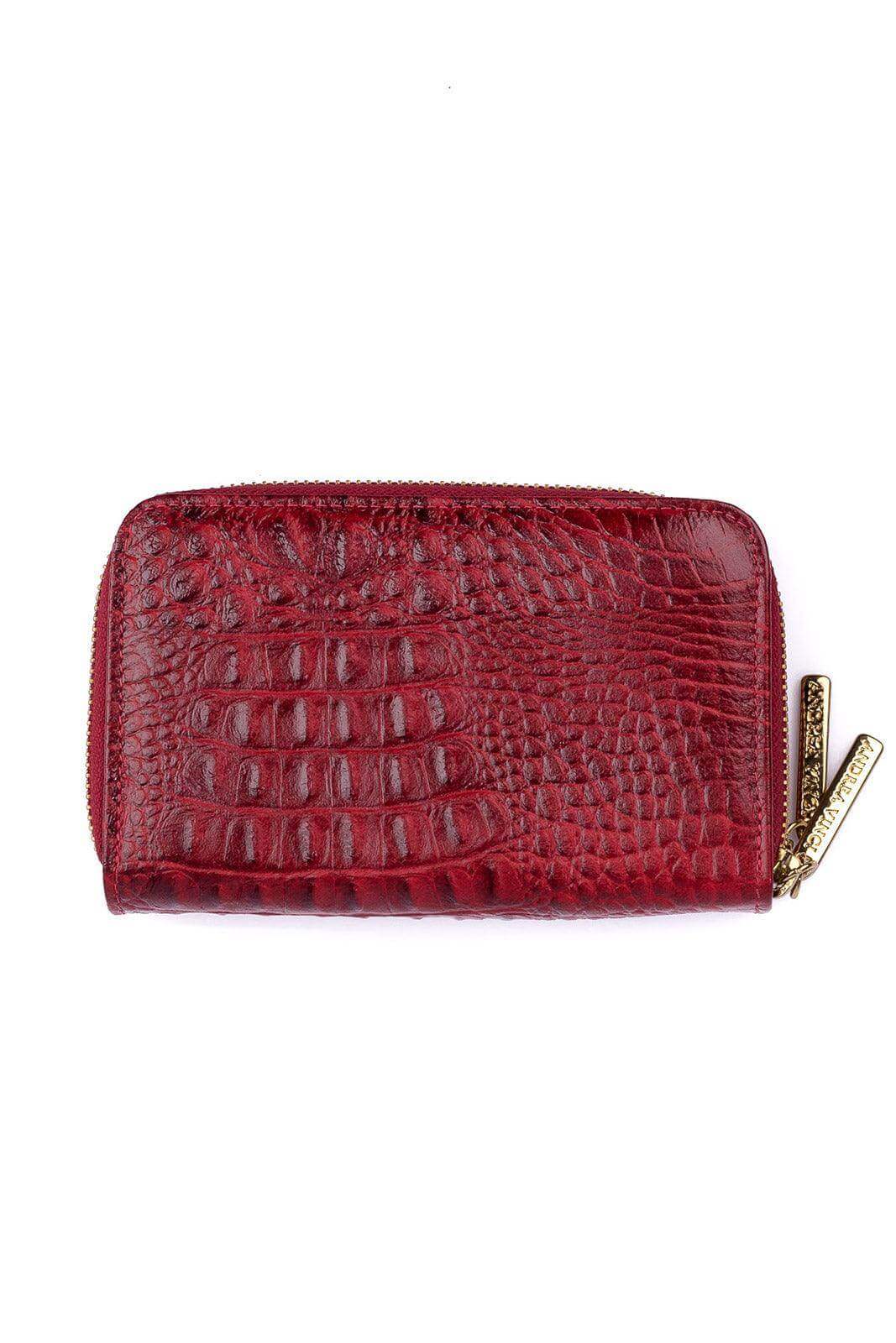 Carteira feminina de couro croco Martina 9,5x15,5cm - Enluaze