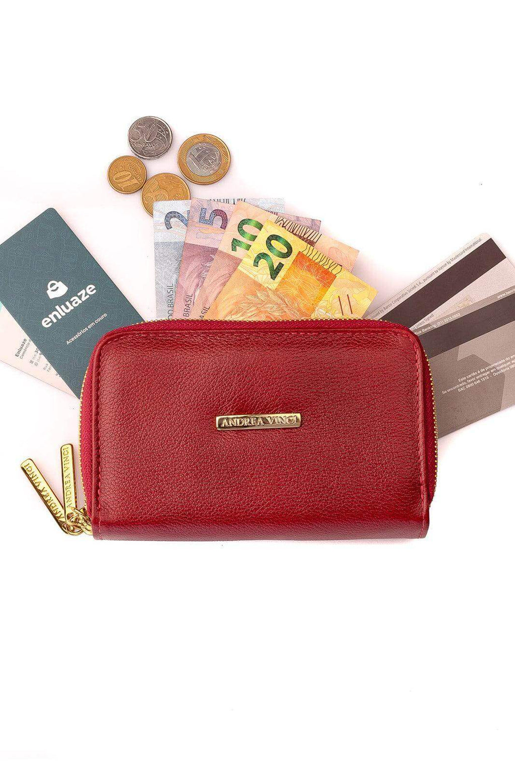 Carteira feminina de couro liso Martina 9,5x15,5cm - Enluaze
