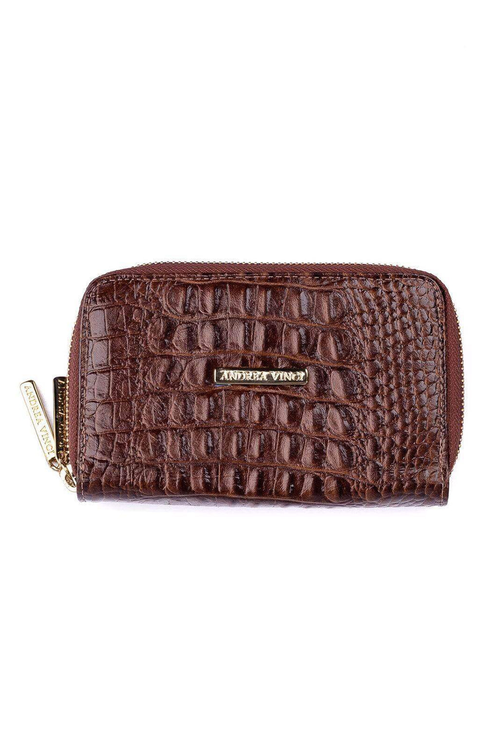 Carteira feminina de couro croco Martina 9,5x15,5cm - Enluaze