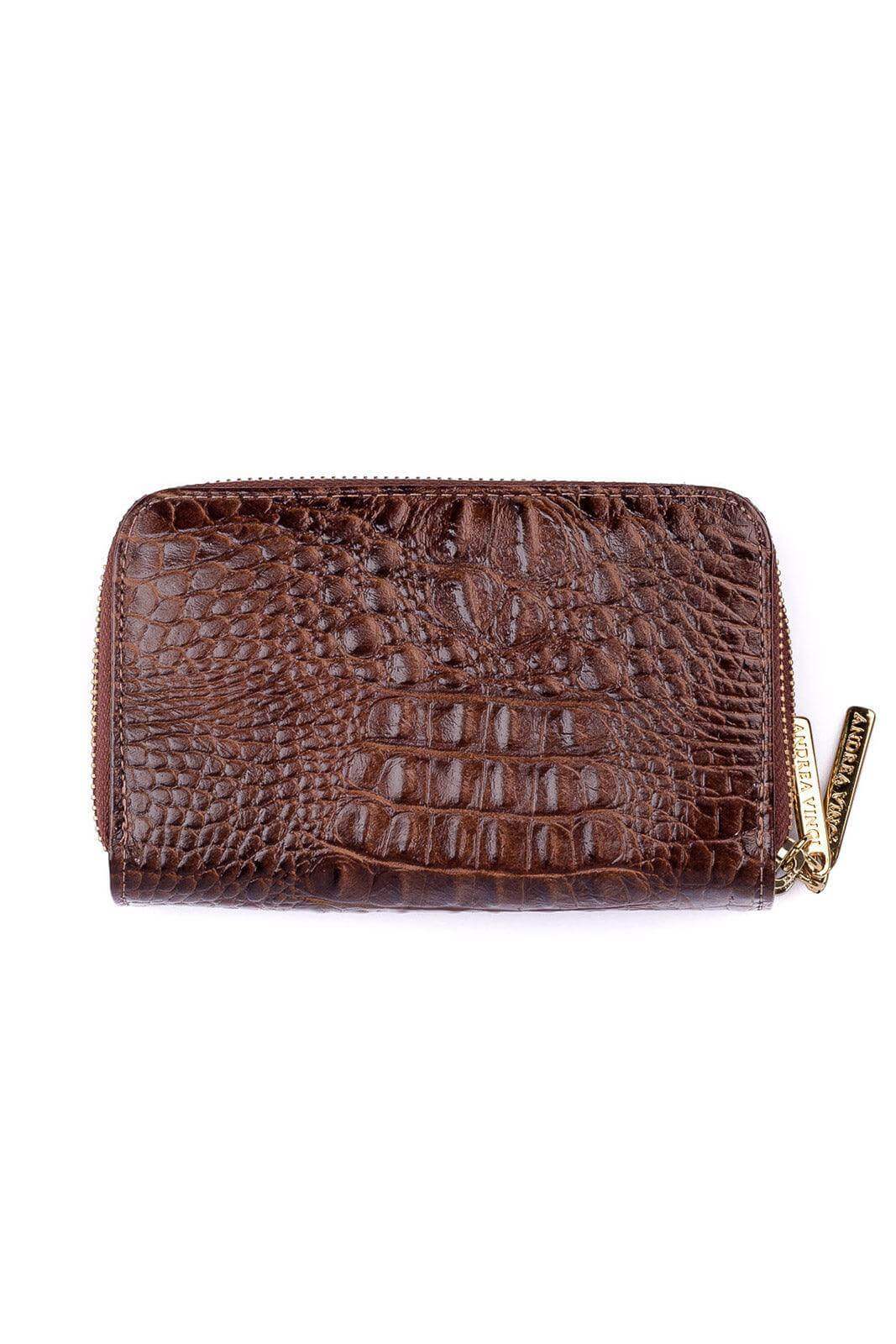 Carteira feminina de couro croco Martina 9,5x15,5cm - Enluaze