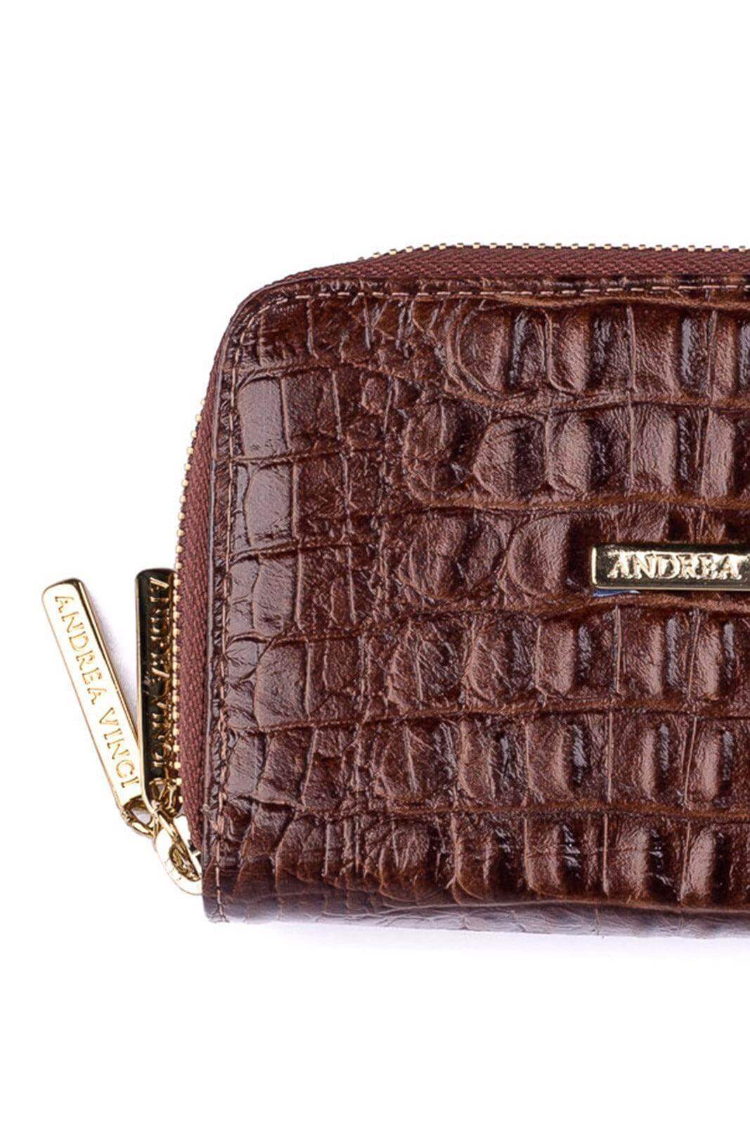 Carteira feminina de couro croco Martina 9,5x15,5cm - Enluaze