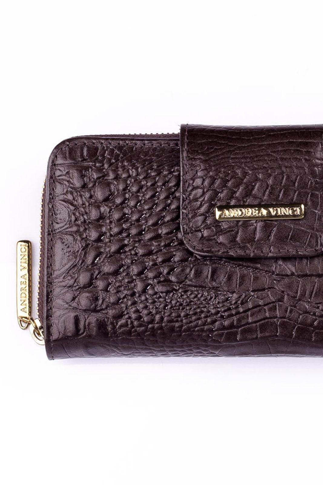 Carteira feminina de couro croco Cindy 9,5x19cm - Enluaze