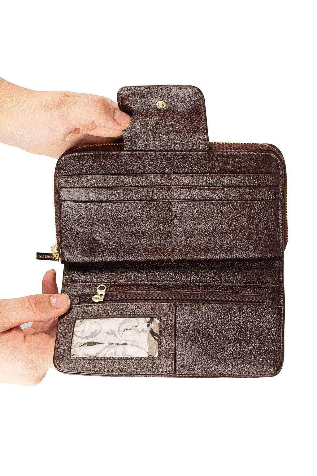 Carteira feminina de couro liso Cindy 9,5x19cm - Enluaze