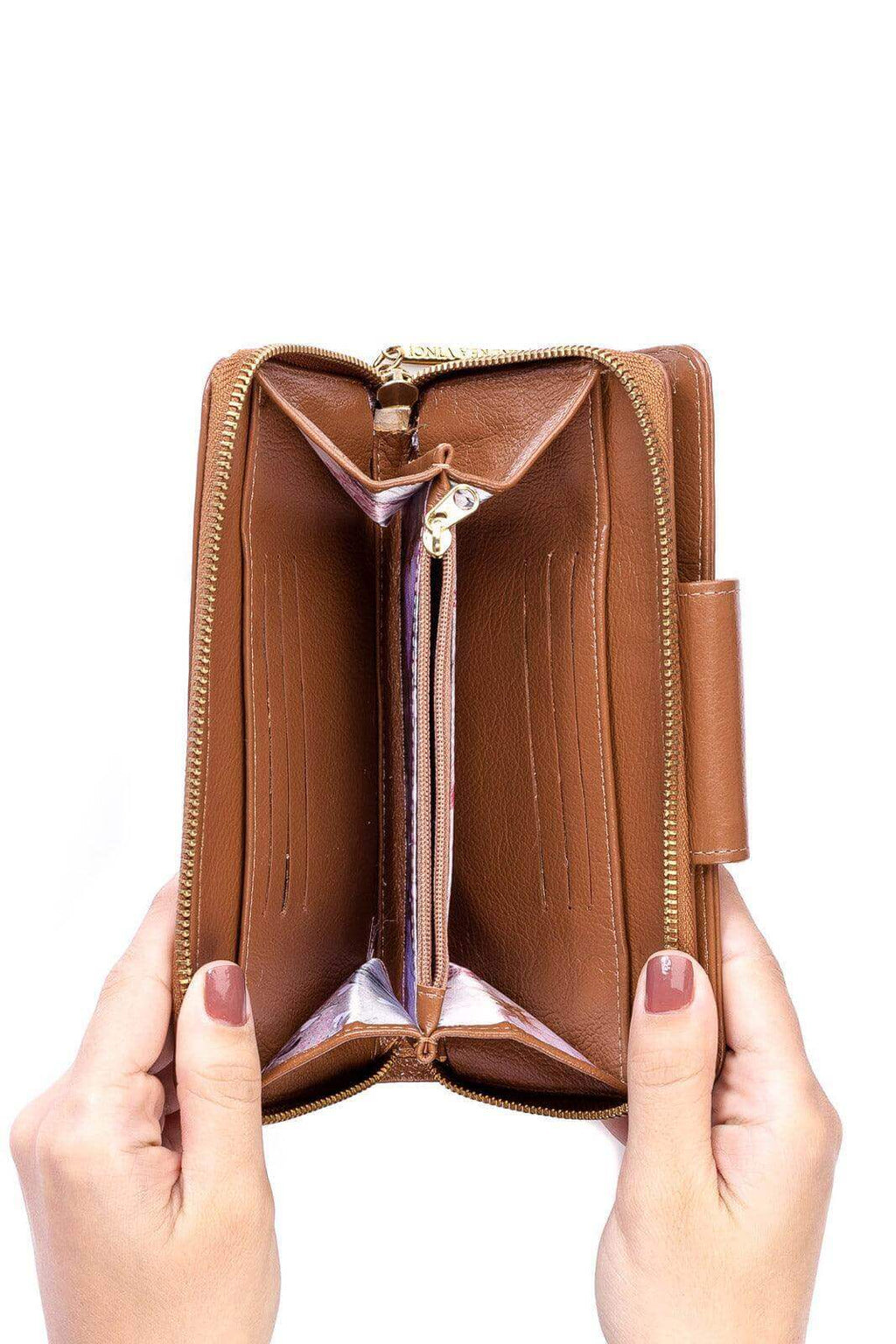 Carteira feminina de couro liso Cindy 9,5x19cm - Enluaze