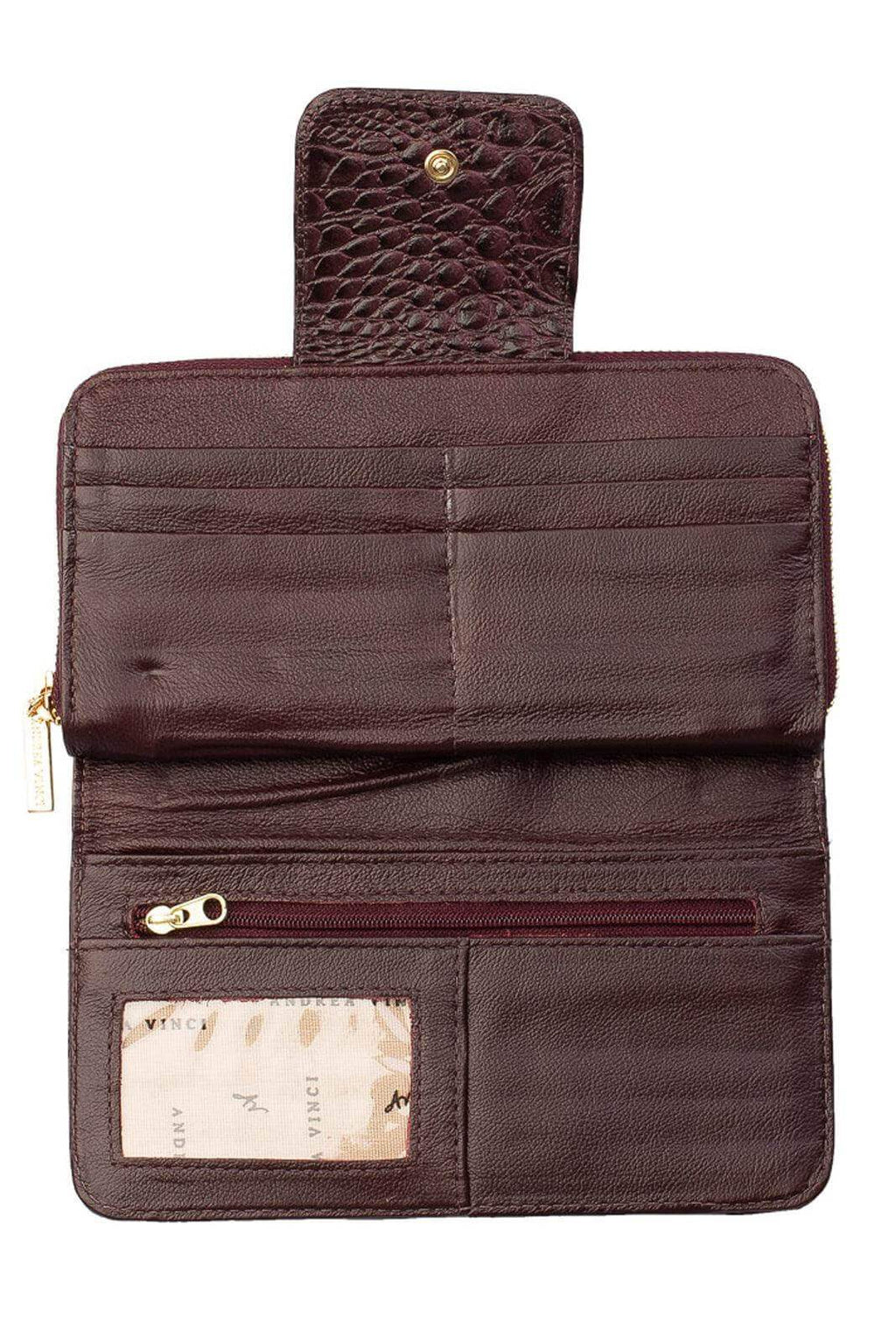 Carteira feminina de couro croco Cindy 9,5x19cm - Enluaze