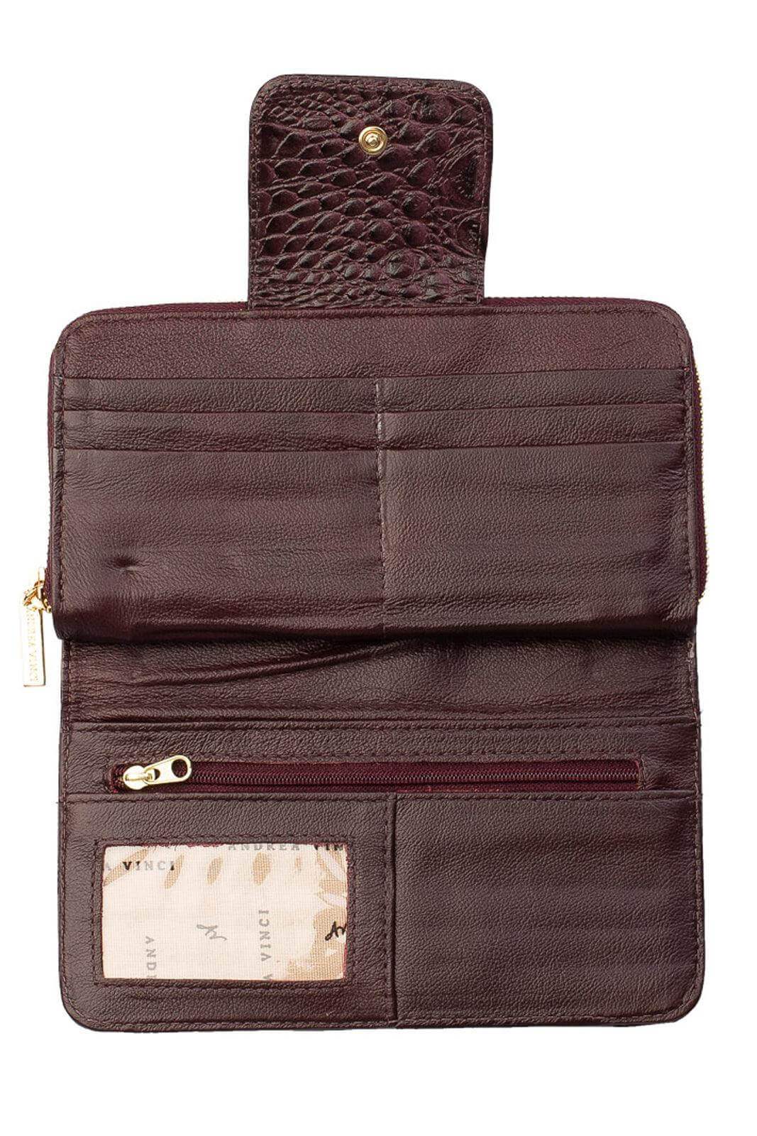 Carteira feminina de couro croco Cindy 9,5x19cm - Enluaze