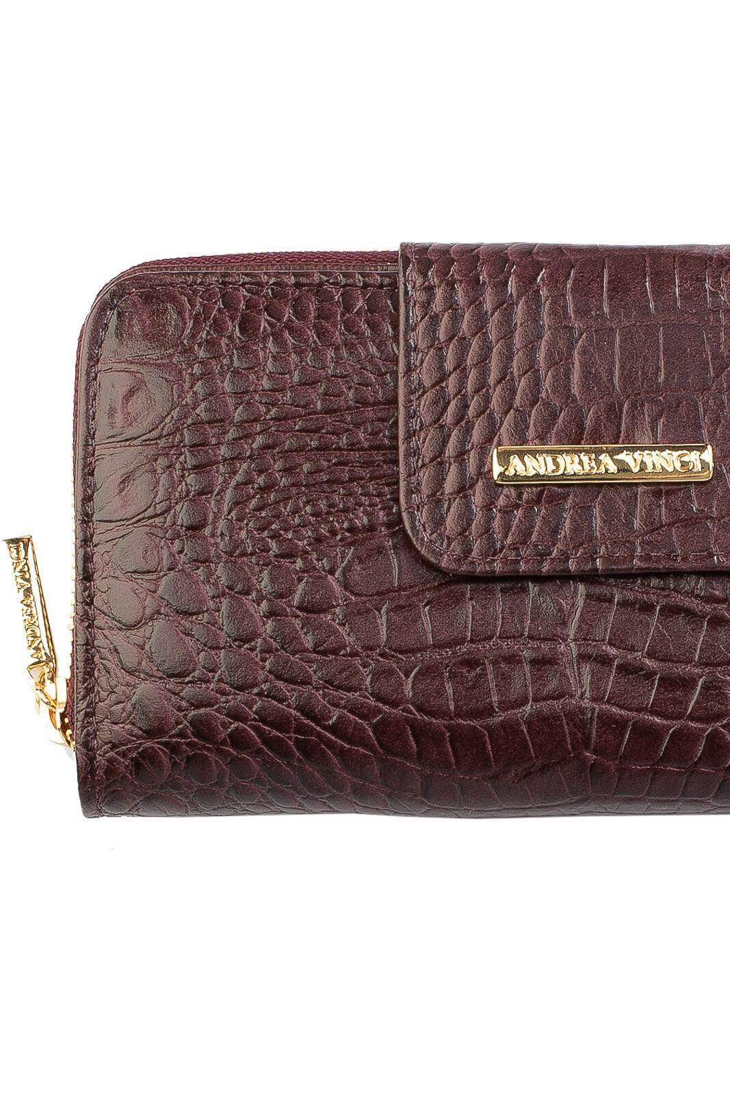 Carteira feminina de couro croco Cindy 9,5x19cm - Enluaze