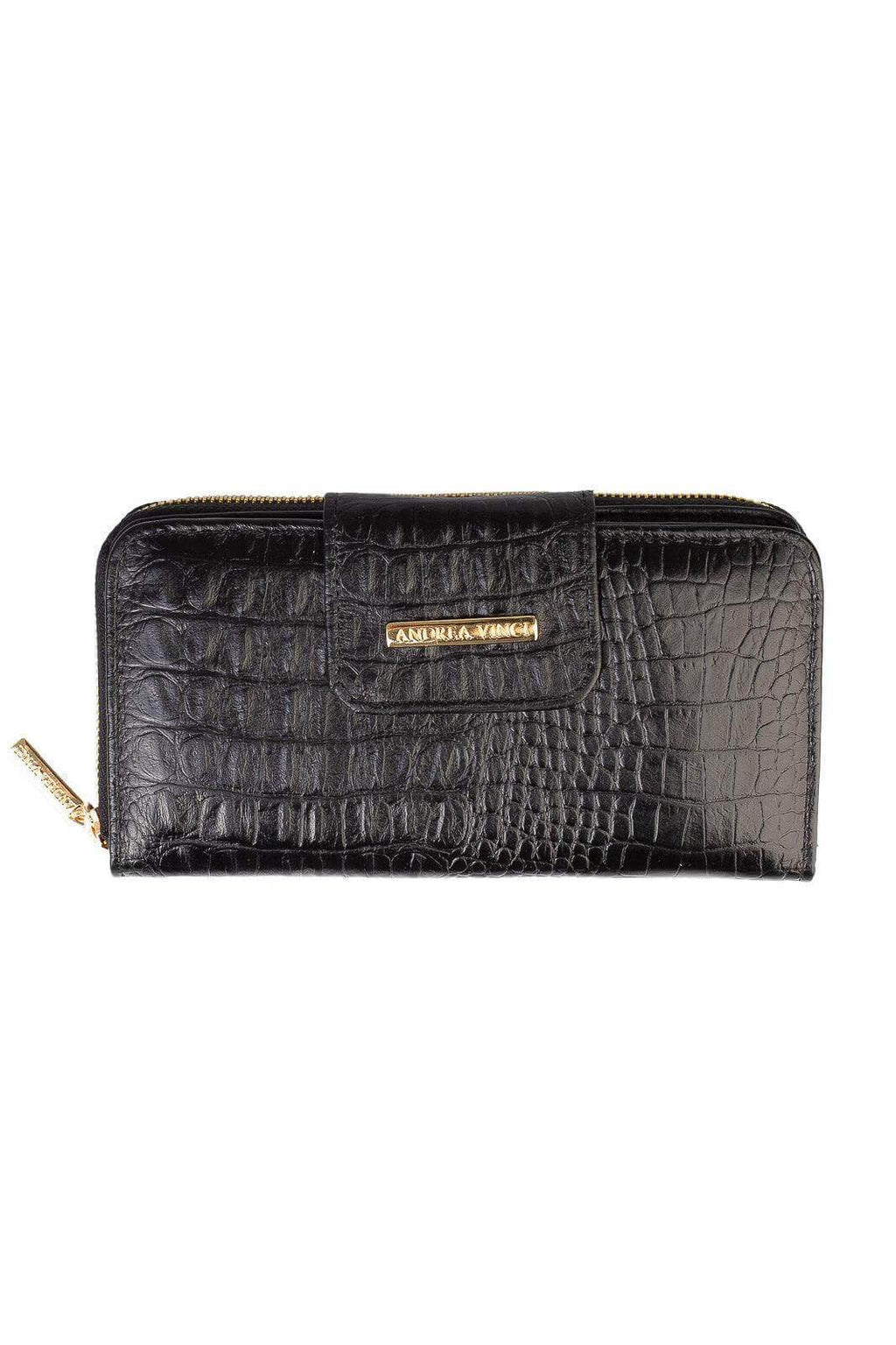 Carteira feminina de couro croco Cindy 9,5x19cm - Enluaze