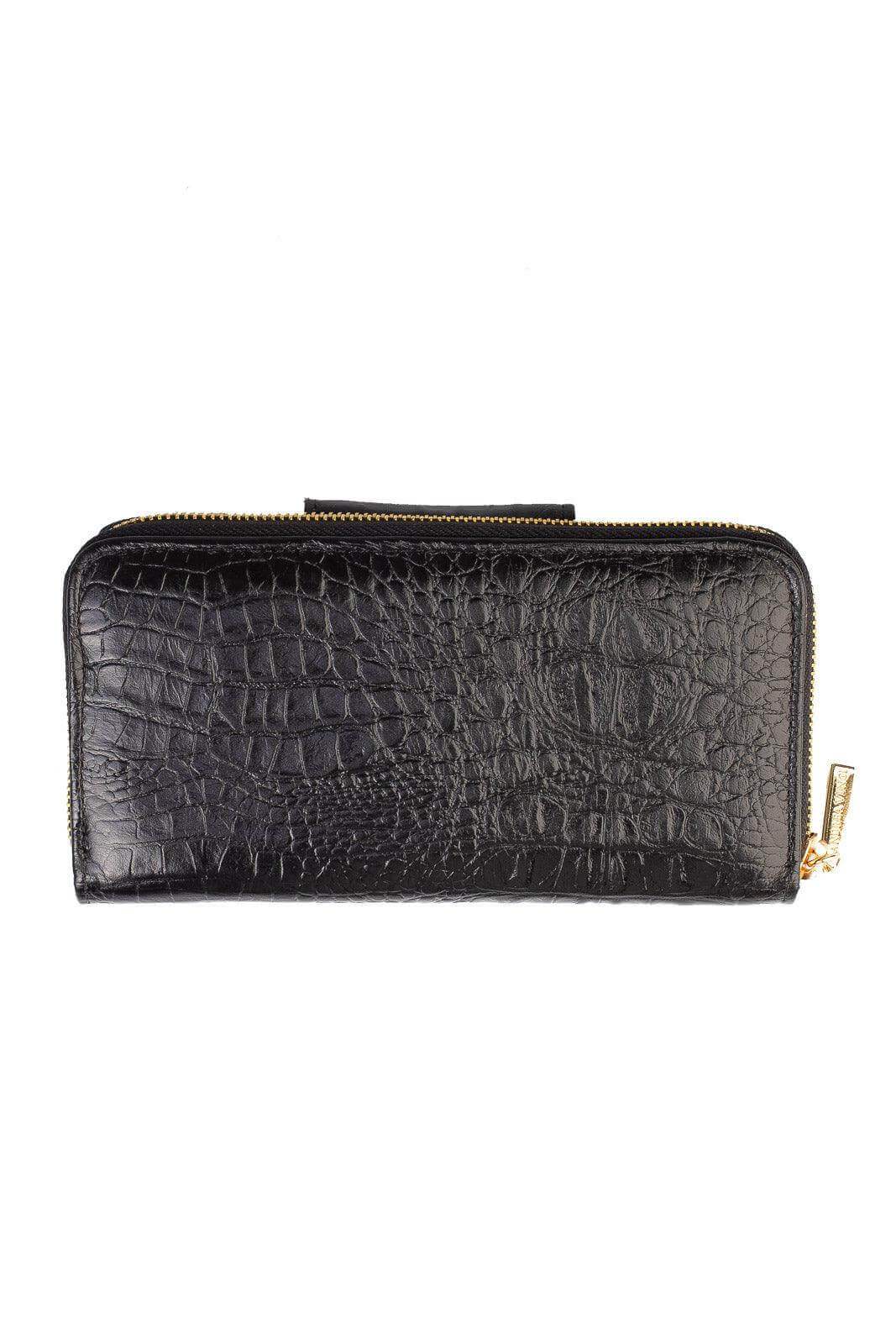 Carteira feminina de couro croco Cindy 9,5x19cm - Enluaze