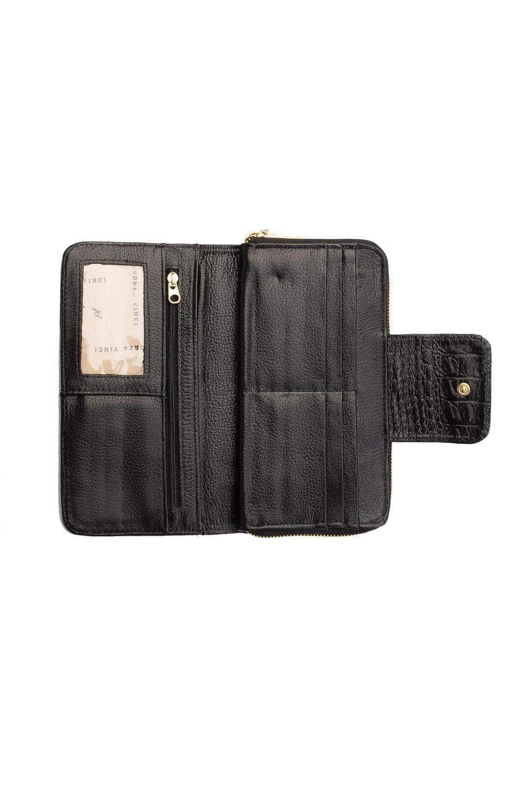 Carteira feminina de couro croco Cindy 9,5x19cm - Enluaze