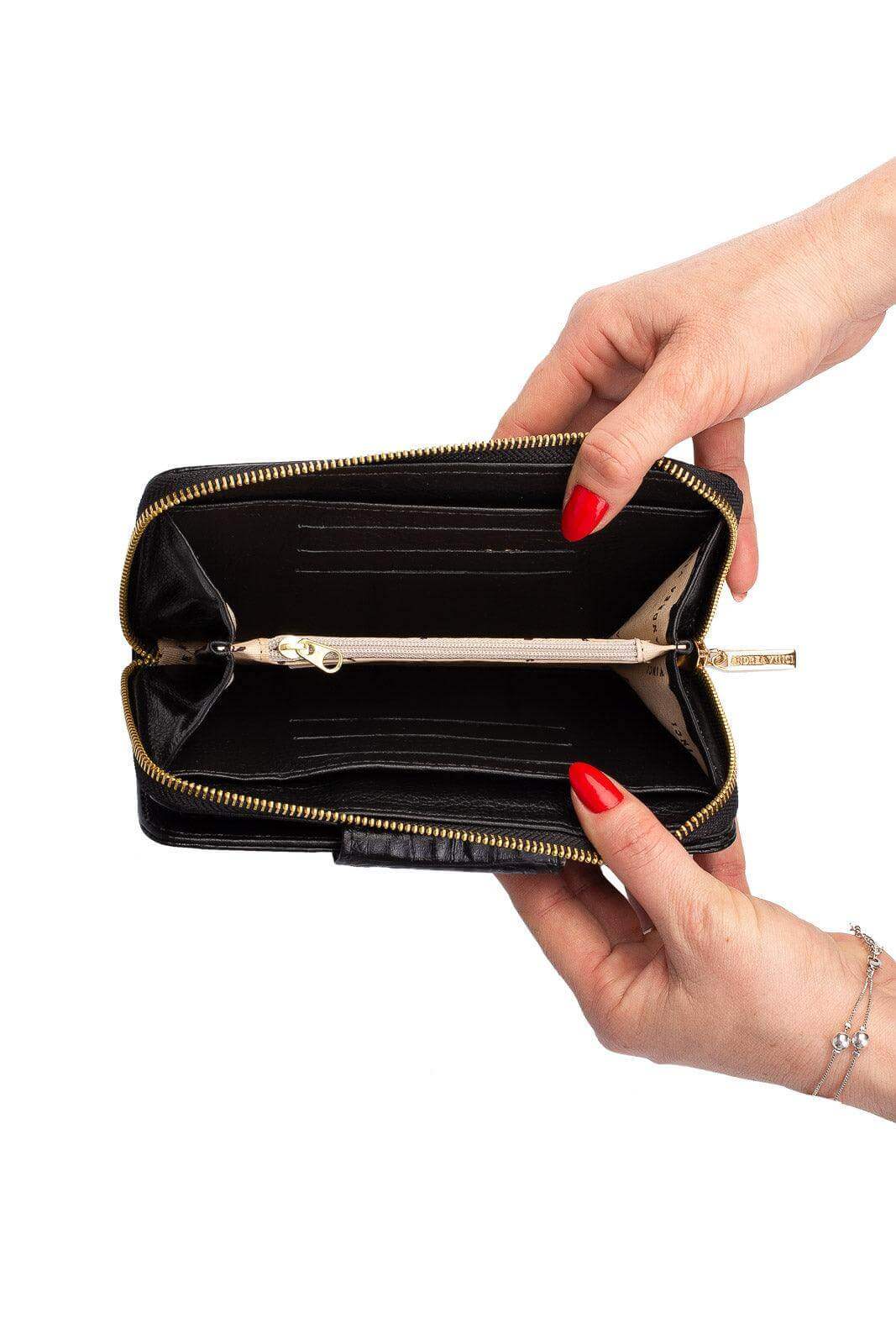 Carteira feminina de couro croco Cindy 9,5x19cm - Enluaze