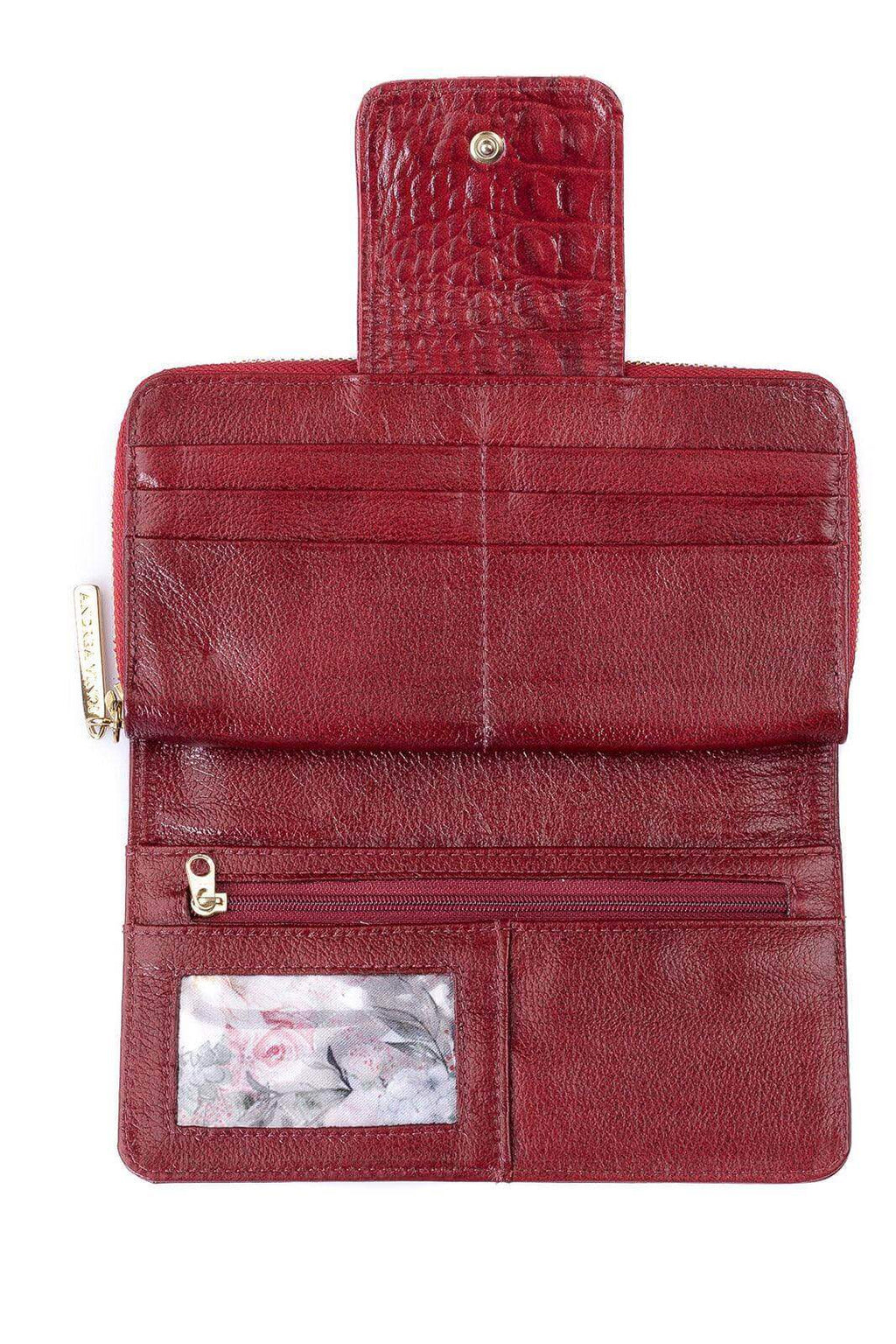 Carteira feminina de couro croco Cindy 9,5x19cm - Enluaze