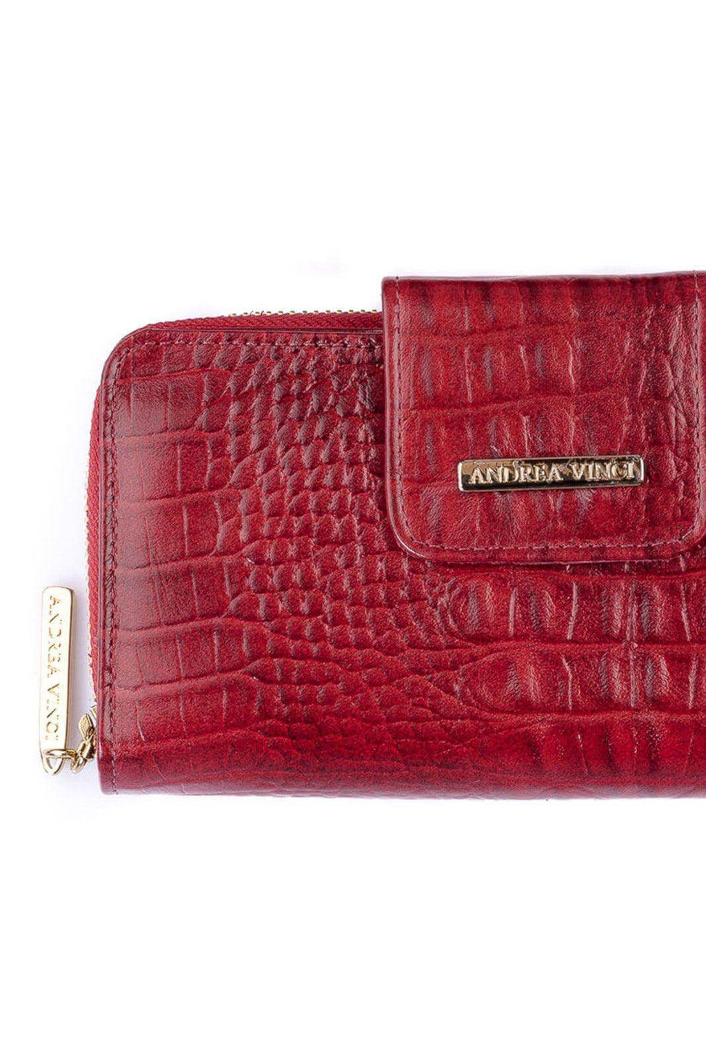 Carteira feminina de couro croco Cindy 9,5x19cm - Enluaze