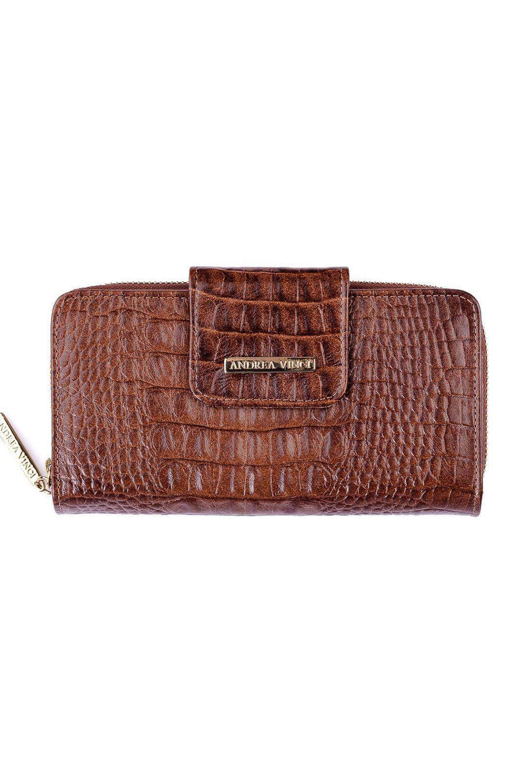 Carteira feminina de couro croco Cindy 9,5x19cm - Enluaze