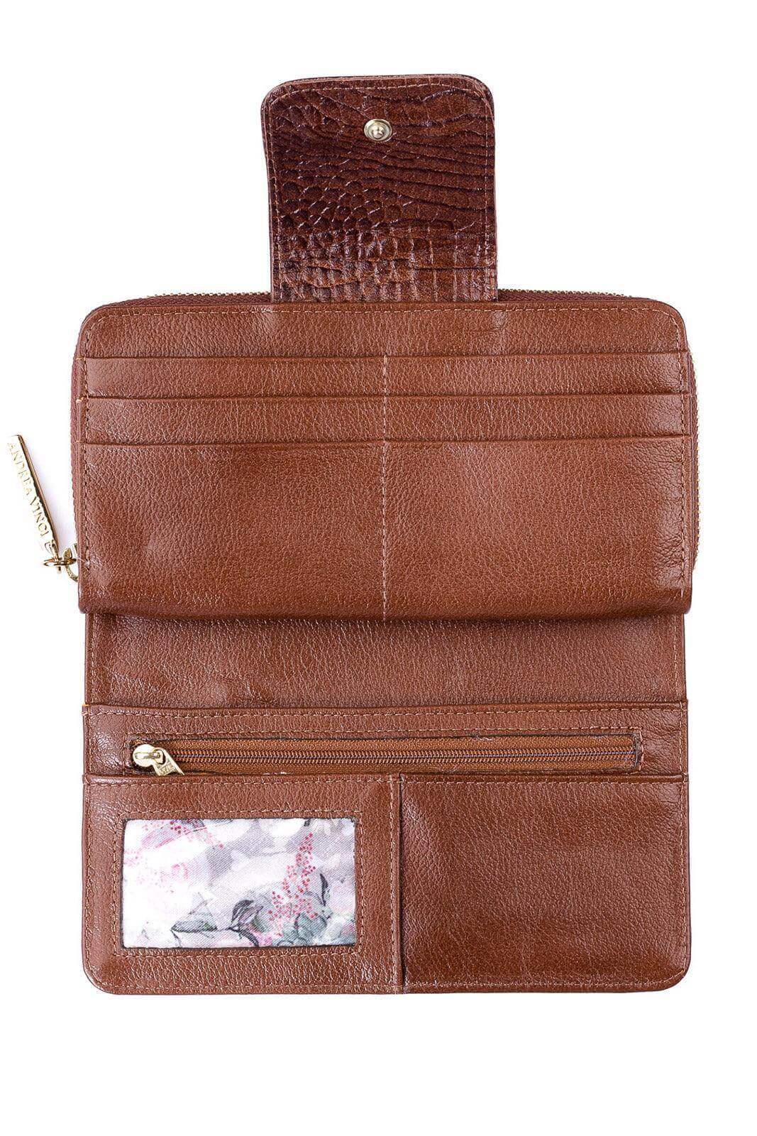 Carteira feminina de couro croco Cindy 9,5x19cm - Enluaze