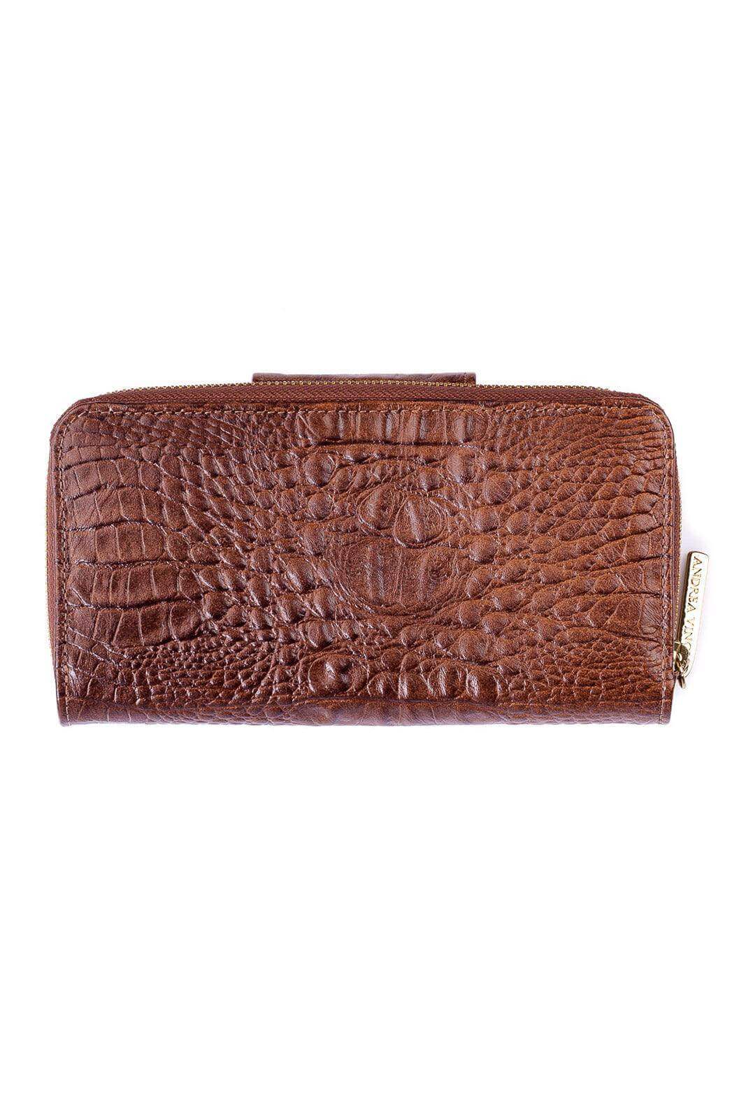 Carteira feminina de couro croco Cindy 9,5x19cm - Enluaze