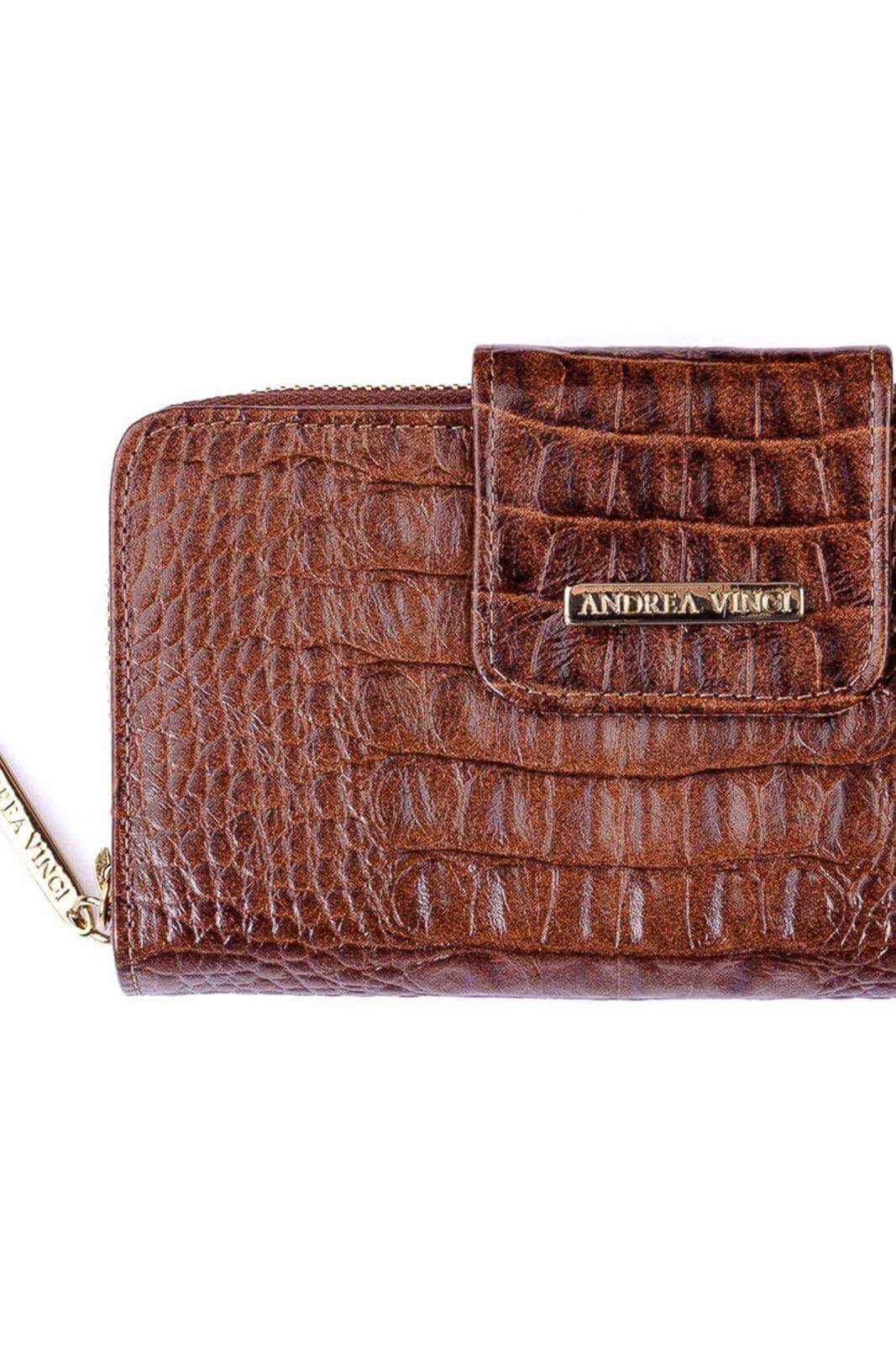 Carteira feminina de couro croco Cindy 9,5x19cm - Enluaze