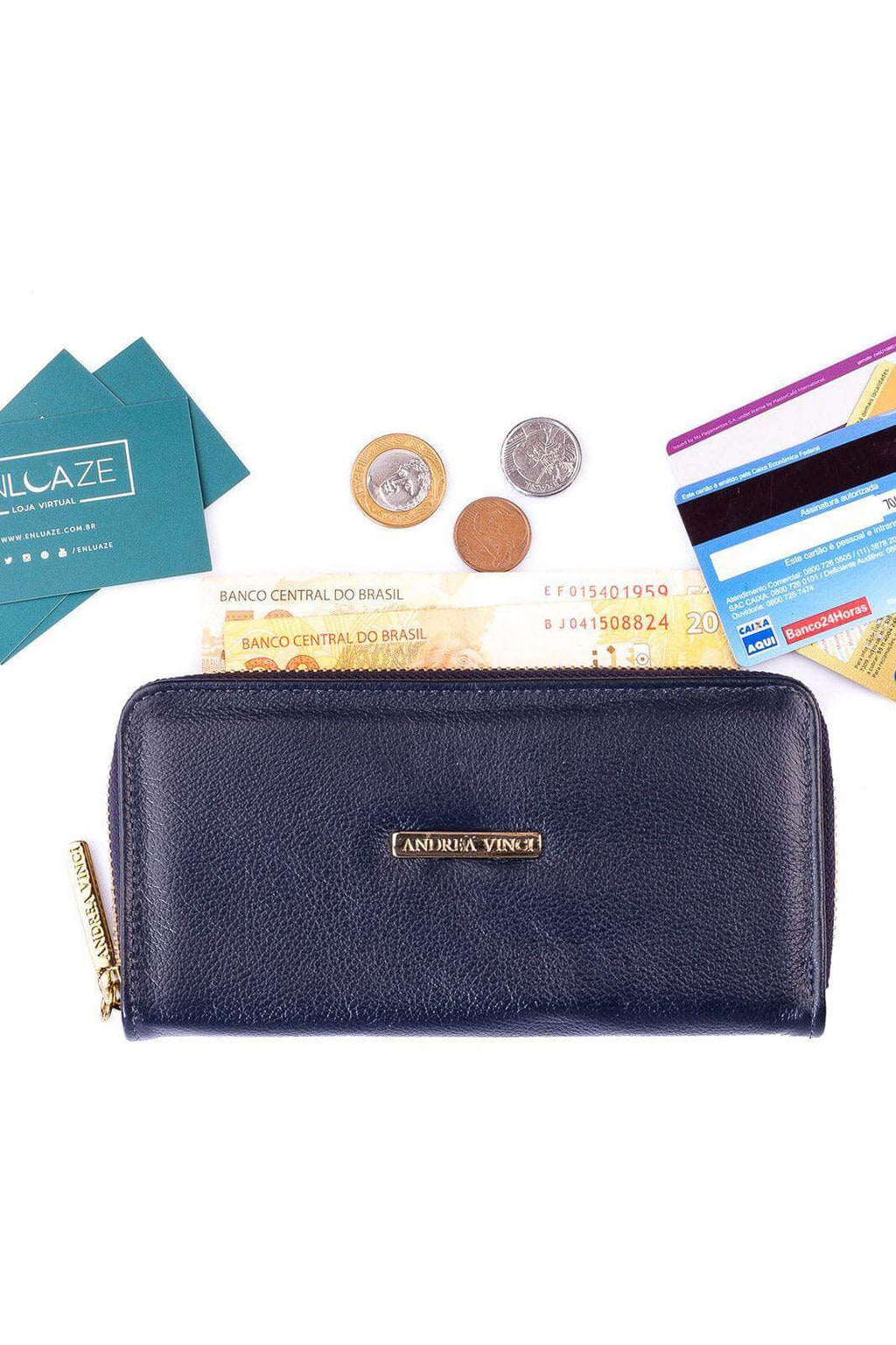 Carteira feminina de couro liso Bonny 10x19cm - Enluaze