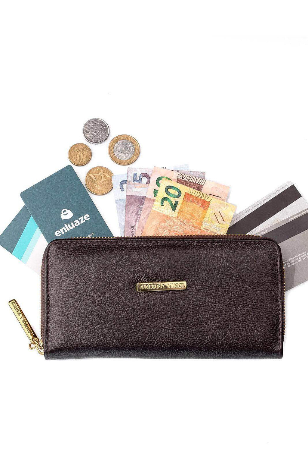 Carteira feminina de couro liso Bonny 10x19cm - Enluaze