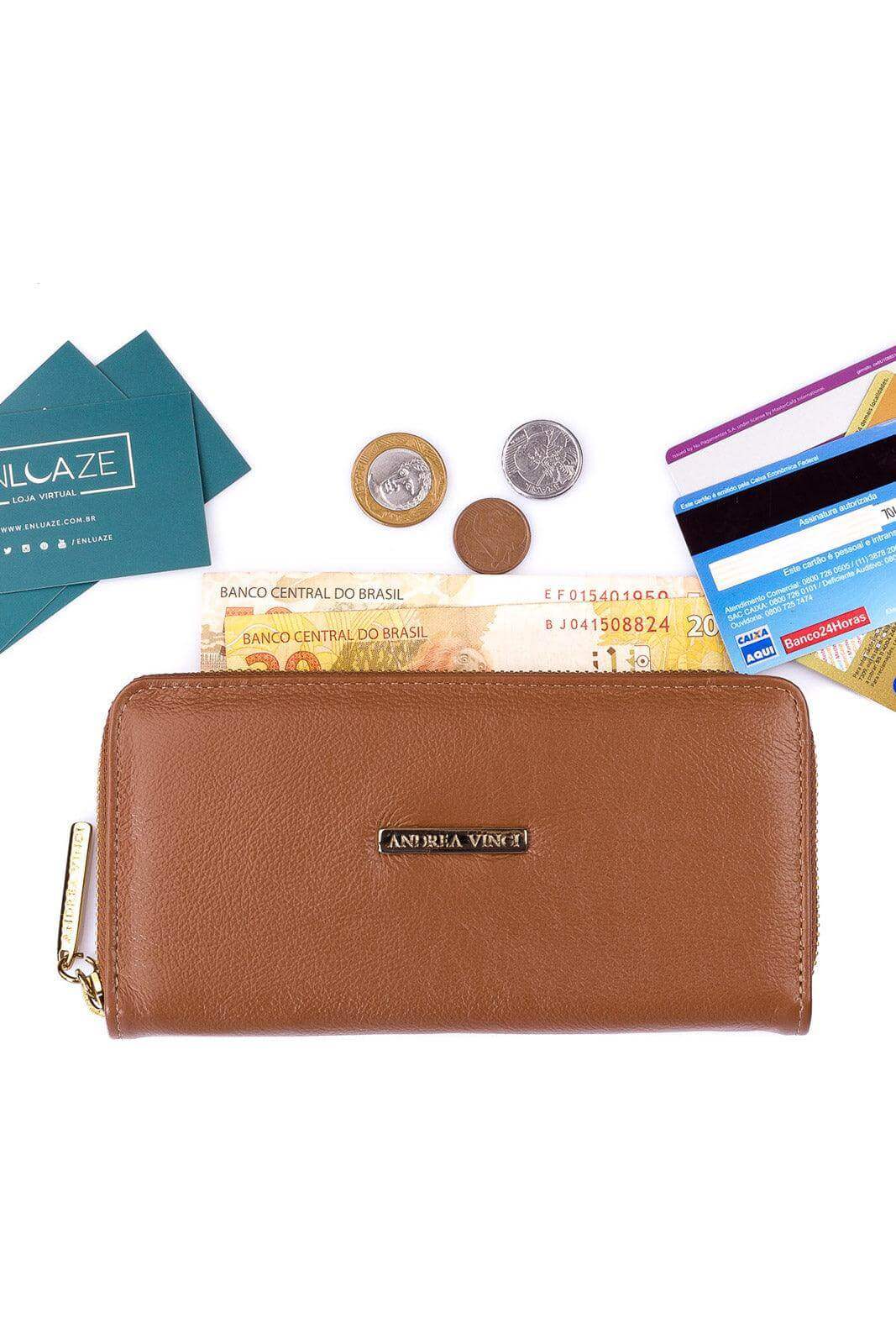 Carteira feminina de couro liso Bonny 10x19cm - Enluaze