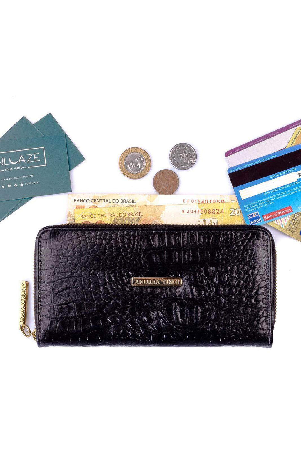 Carteira feminina de couro croco Bonny 10x19cm - Enluaze