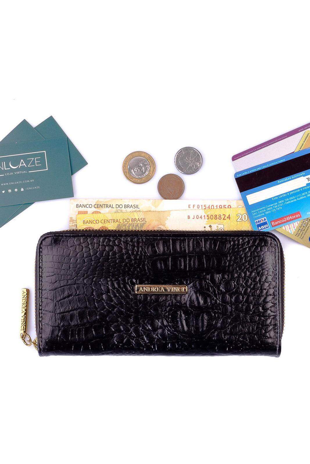 Carteira feminina de couro croco Bonny 10x19cm - Enluaze