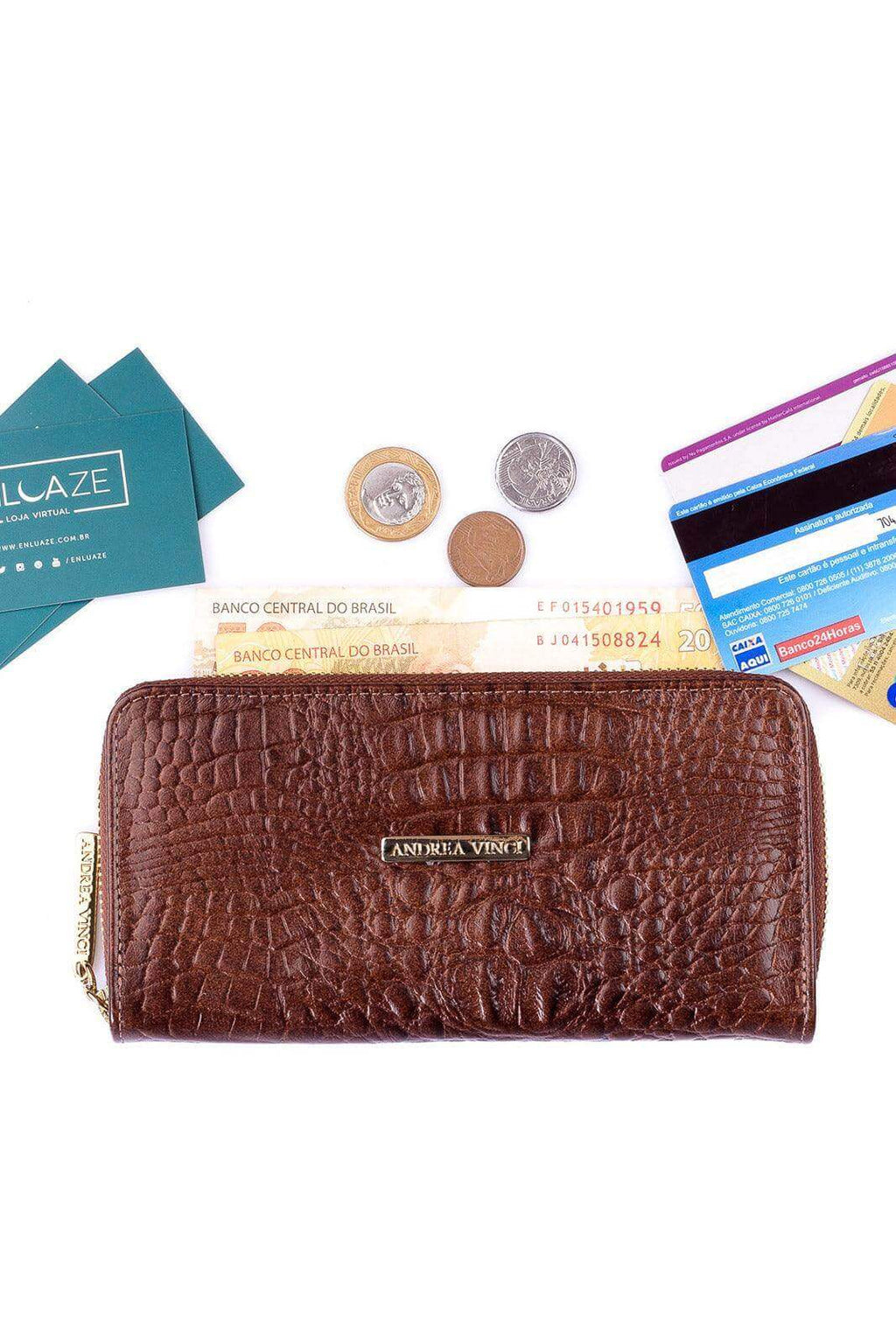 Carteira feminina de couro croco Bonny 10x19cm - Enluaze