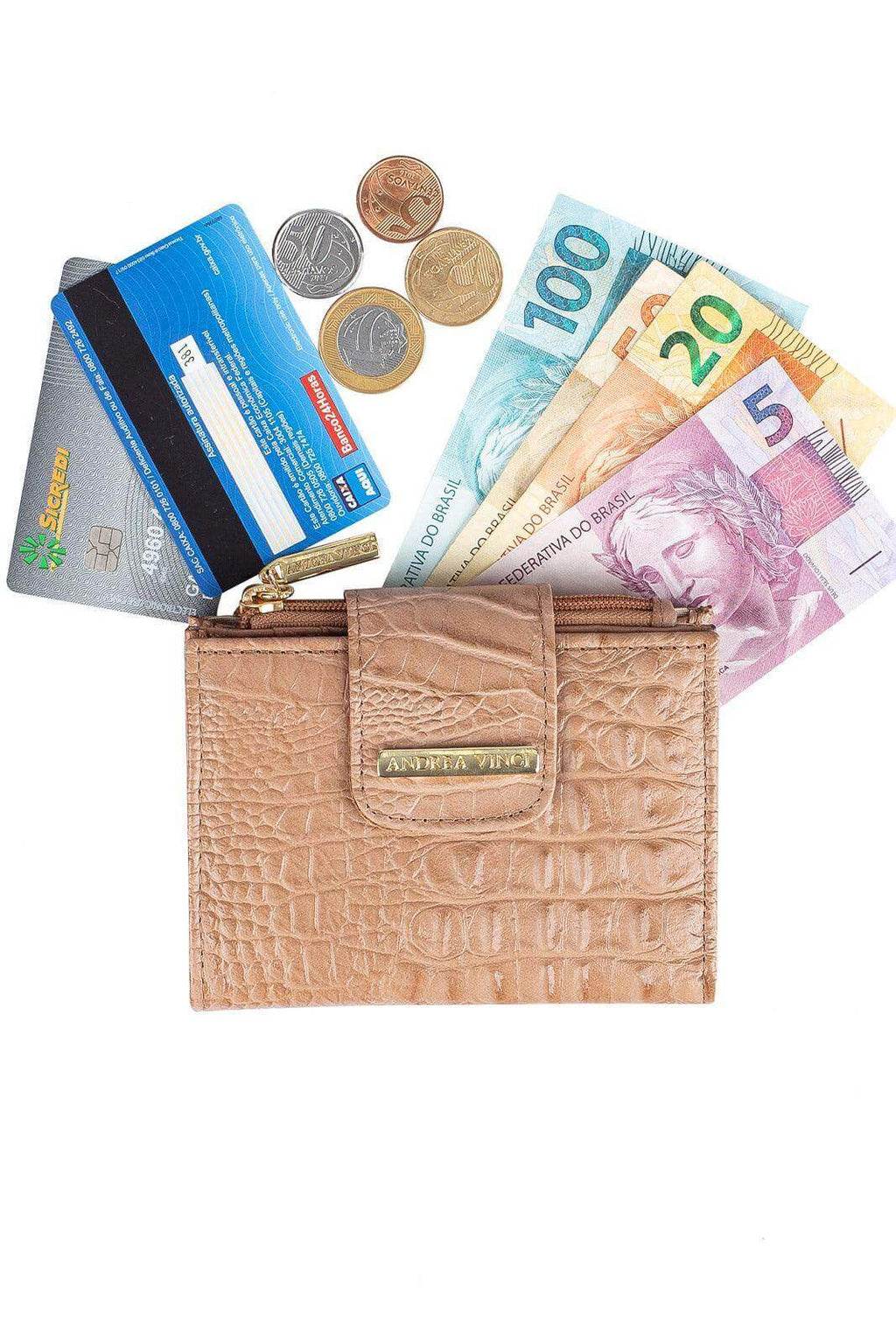 Carteira feminina de couro croco Linna 11x13cm - Enluaze