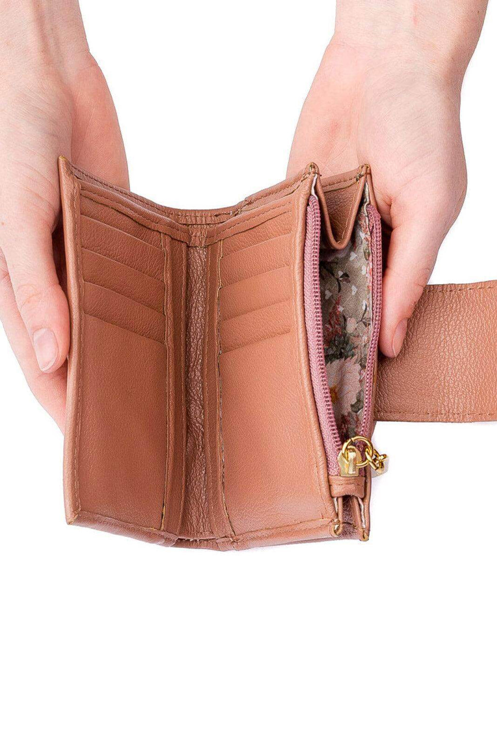 Carteira feminina de couro liso Linna 11x13cm - Enluaze