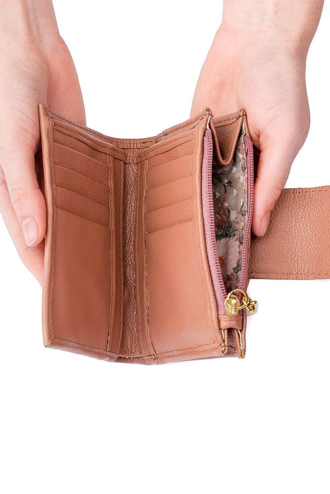 Carteira feminina de couro liso Linna 11x13cm - Enluaze