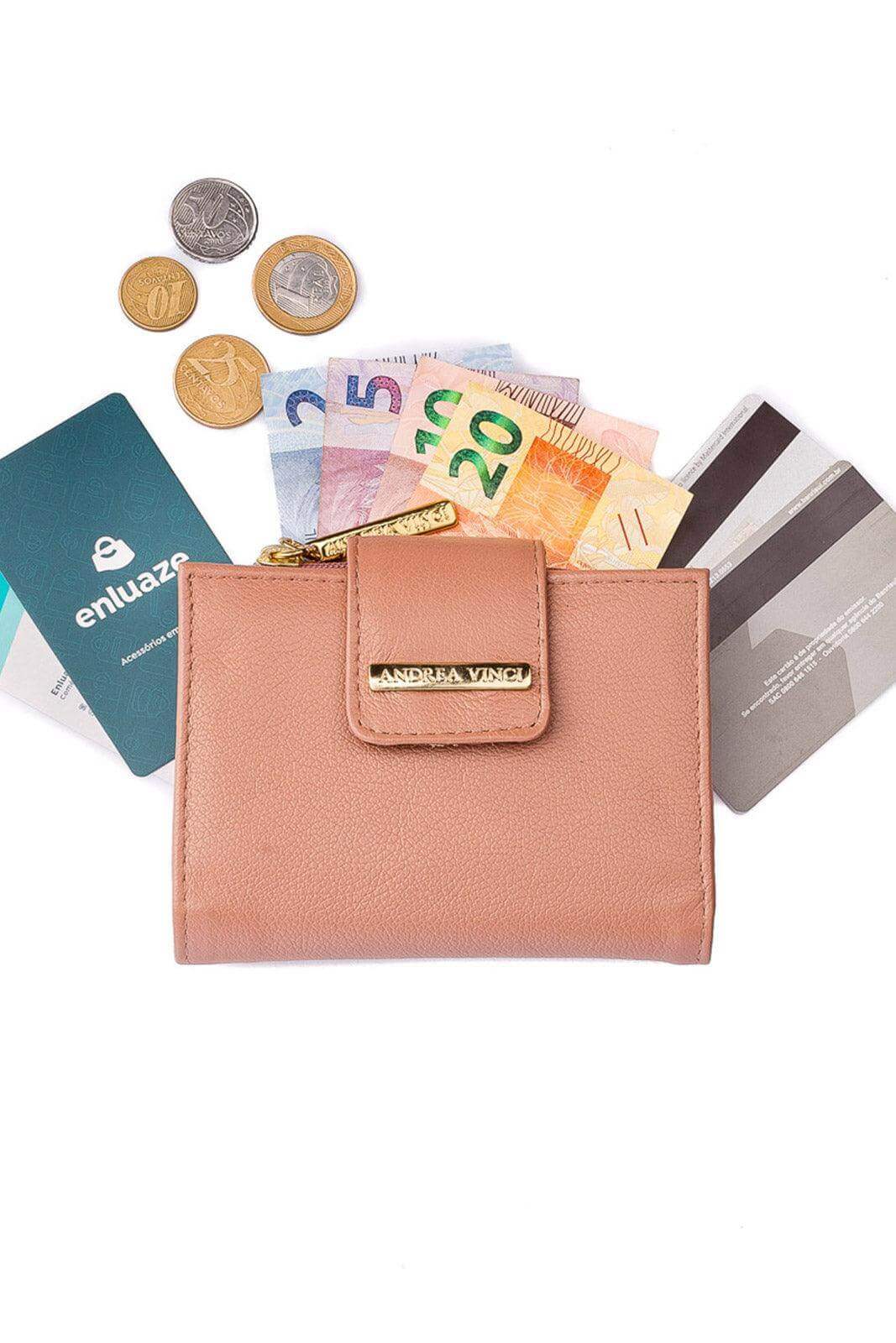 Carteira feminina de couro liso Linna 11x13cm - Enluaze