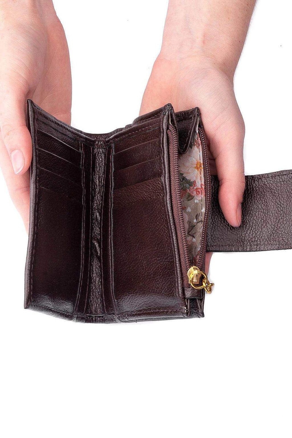 Carteira feminina de couro liso Linna 11x13cm - Enluaze