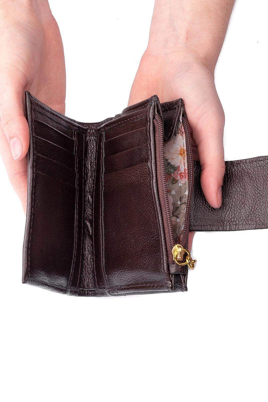 Carteira feminina de couro liso Linna 11x13cm - Enluaze