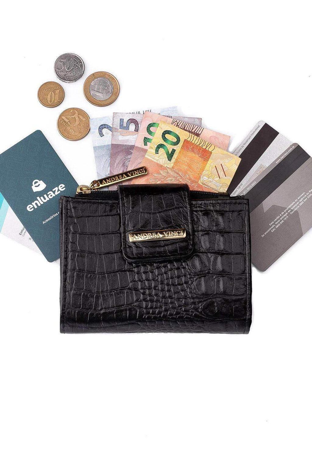 Carteira feminina de couro croco Linna 11x13cm - Enluaze