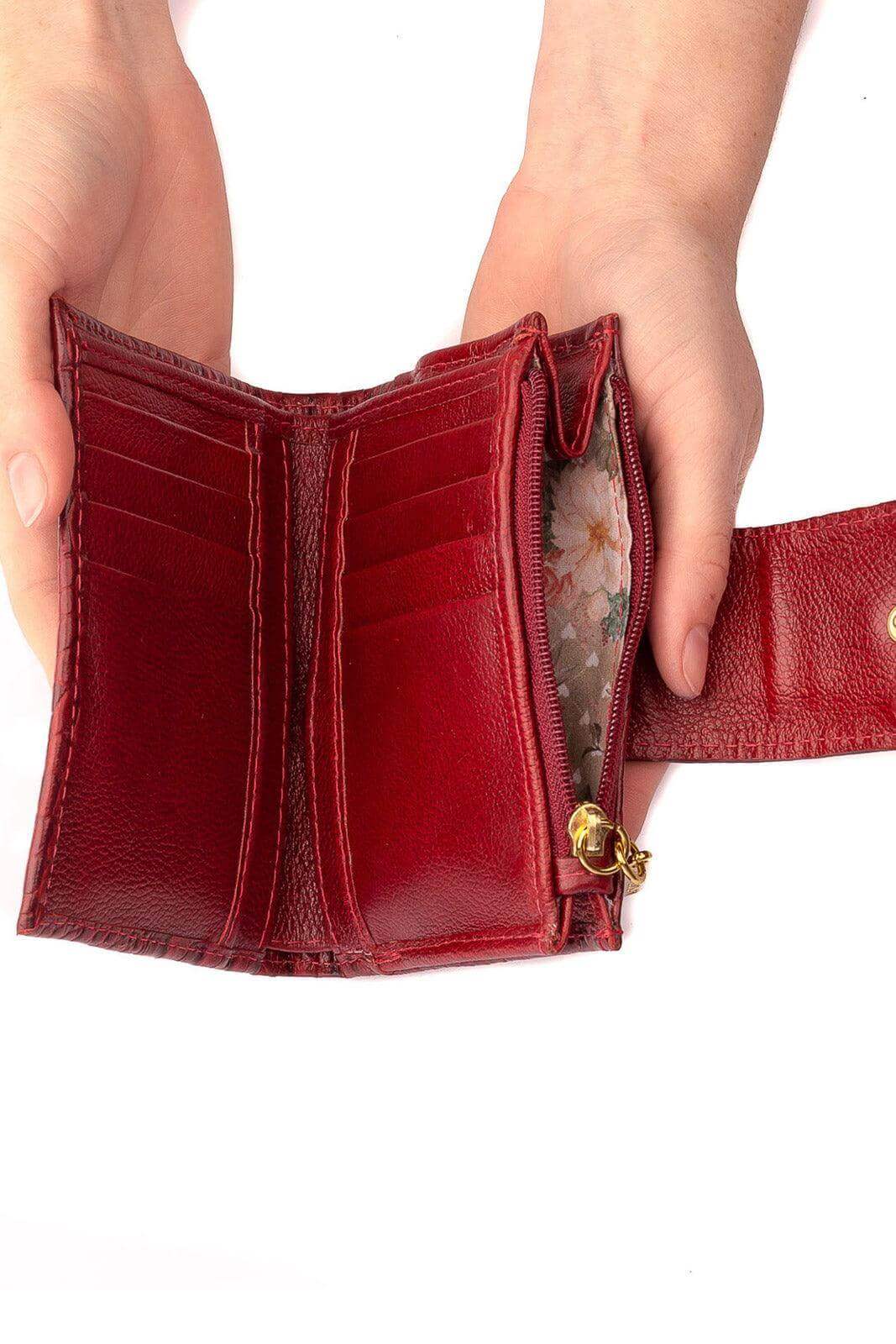 Carteira feminina de couro croco Linna 11x13cm - Enluaze