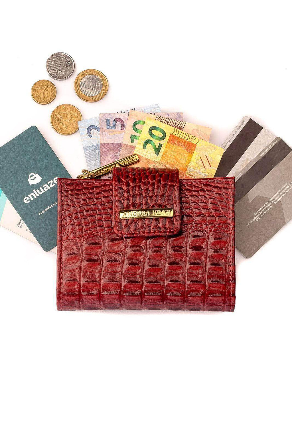 Carteira feminina de couro croco Linna 11x13cm - Enluaze