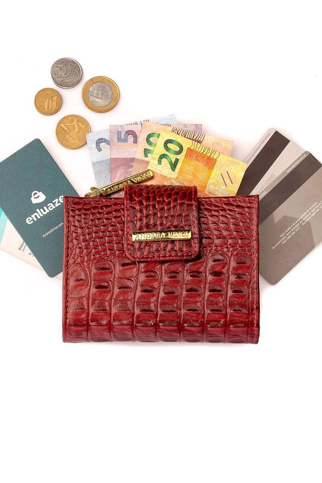 Carteira feminina de couro croco Linna 11x13cm - Enluaze
