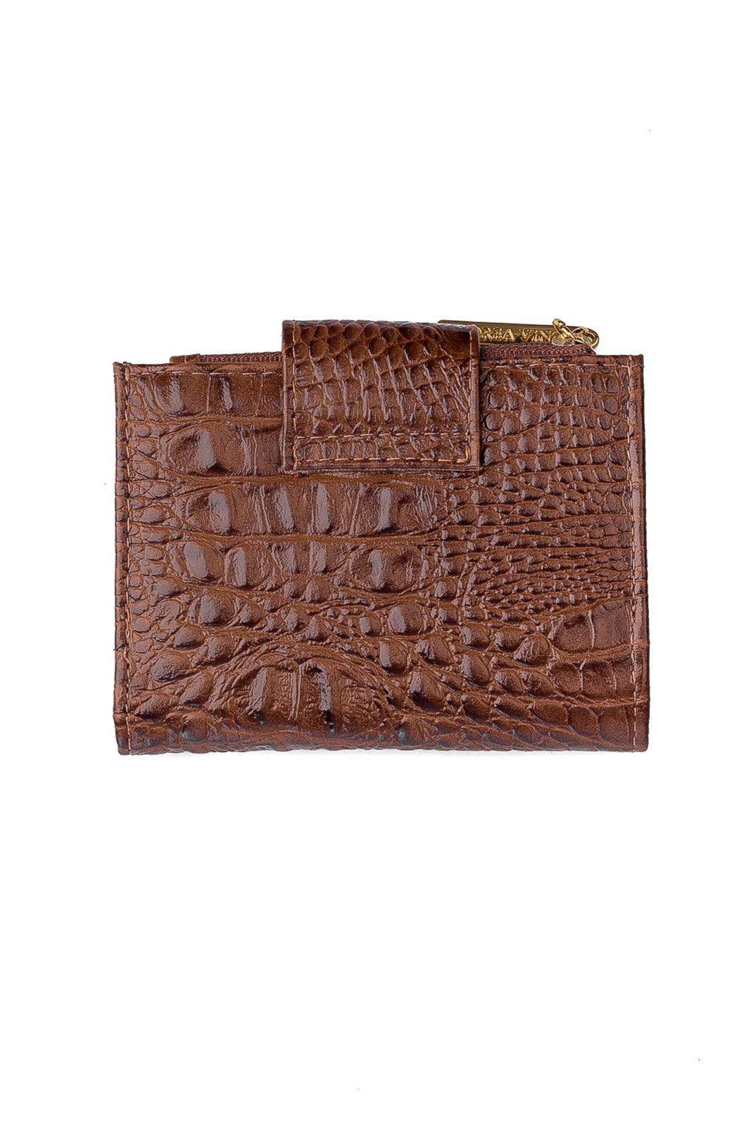 Carteira feminina de couro croco Linna 11x13cm - Enluaze
