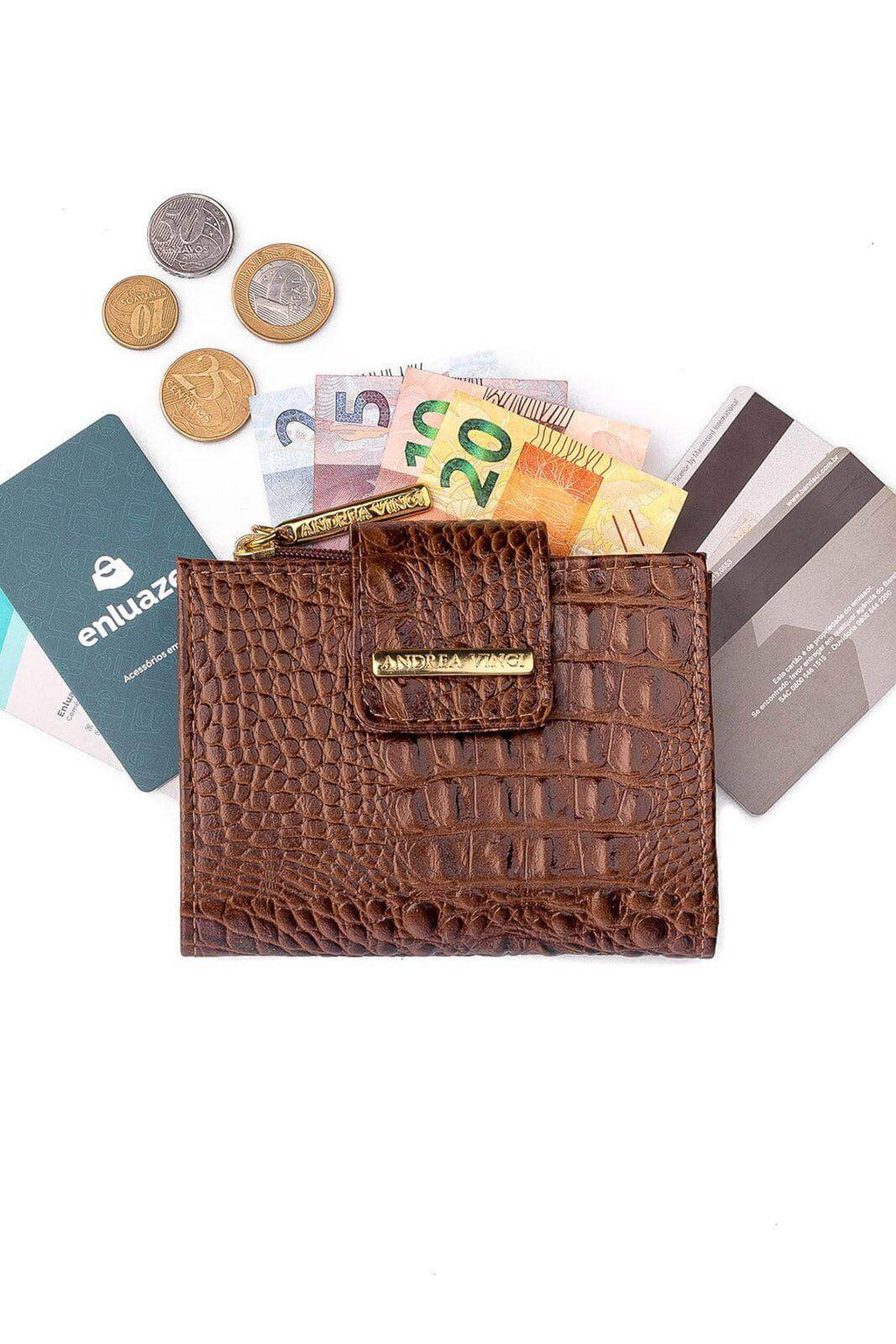 Carteira feminina de couro croco Linna 11x13cm - Enluaze
