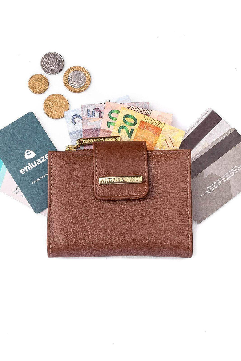 Carteira feminina de couro liso Linna 11x13cm - Enluaze