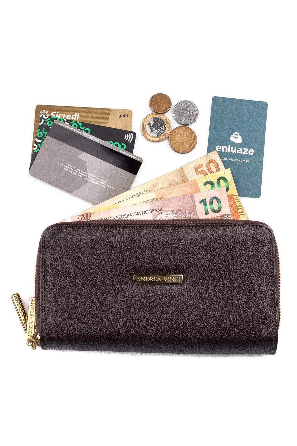 Carteira feminina de couro liso Tinna 10x19cm - Enluaze