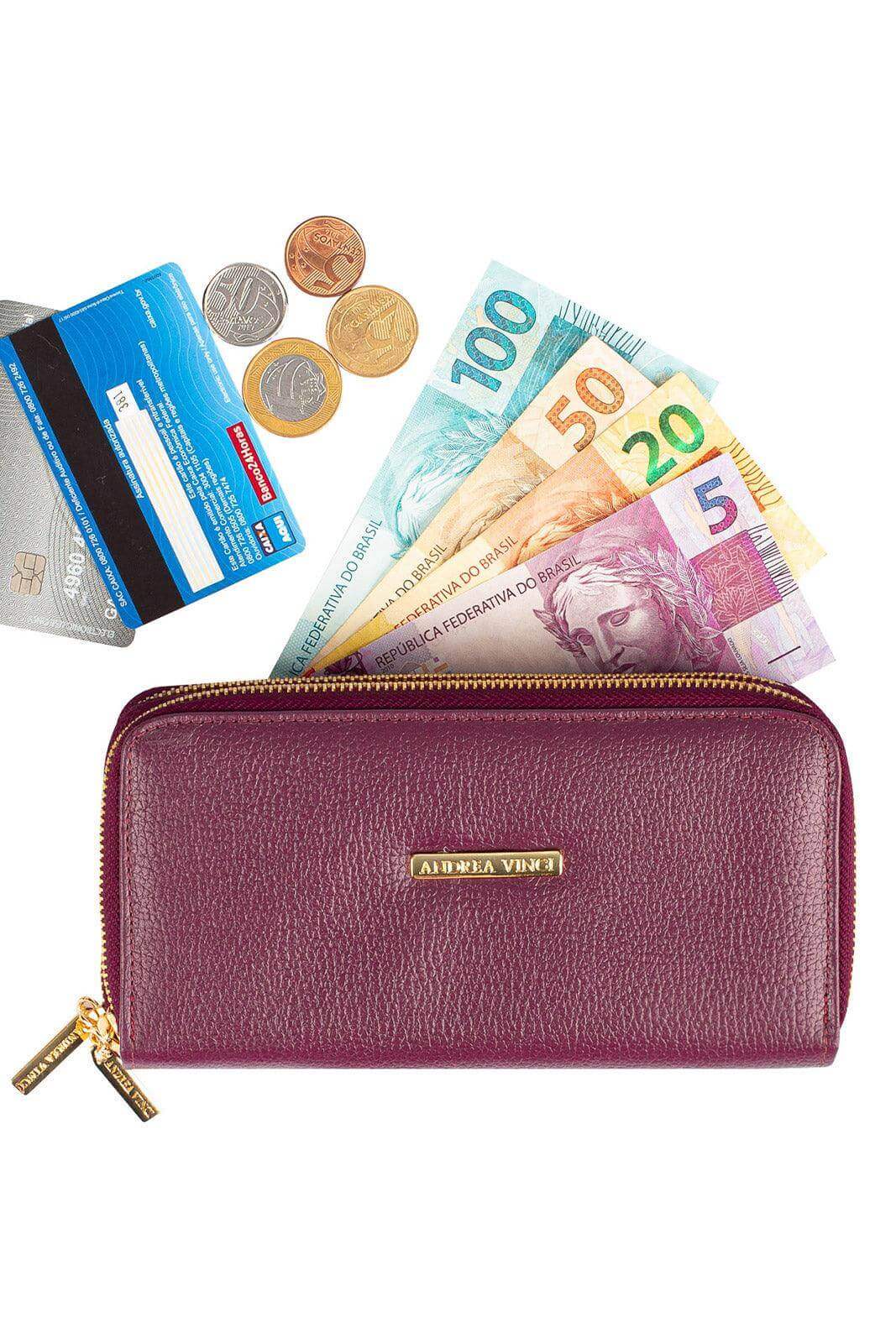 Carteira feminina de couro liso Tinna 10x19cm - Enluaze