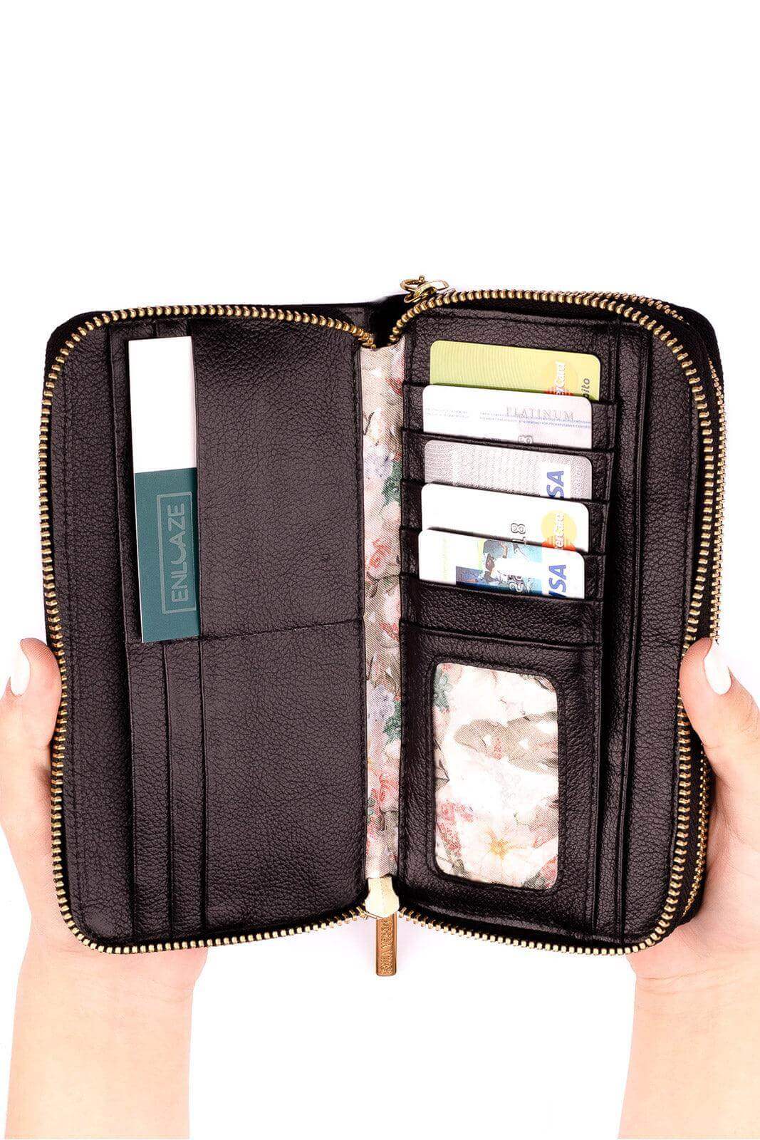 Carteira feminina de couro croco Tinna 10x19cm - Enluaze