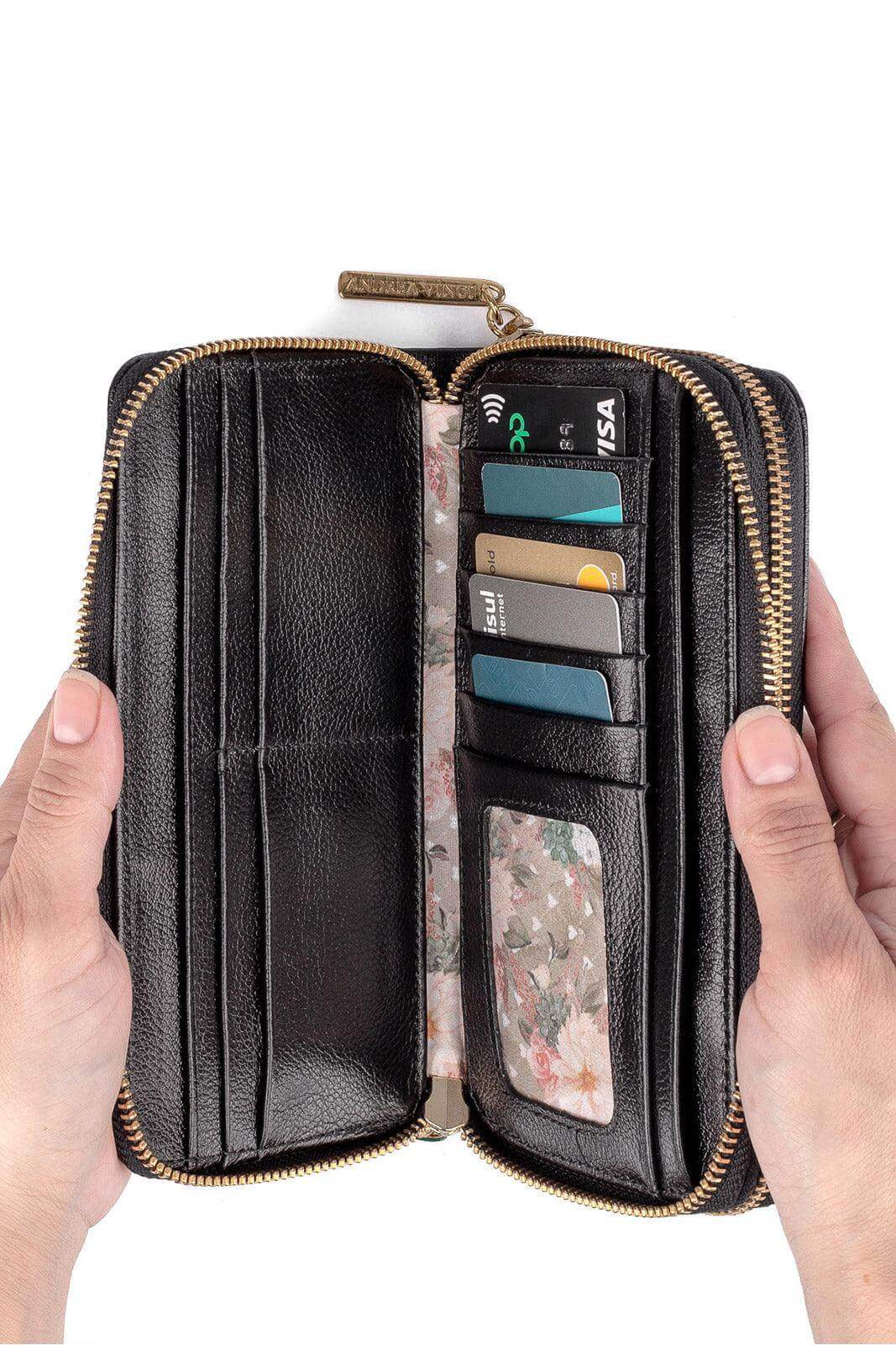 Carteira feminina de couro liso Tinna 10x19cm - Enluaze